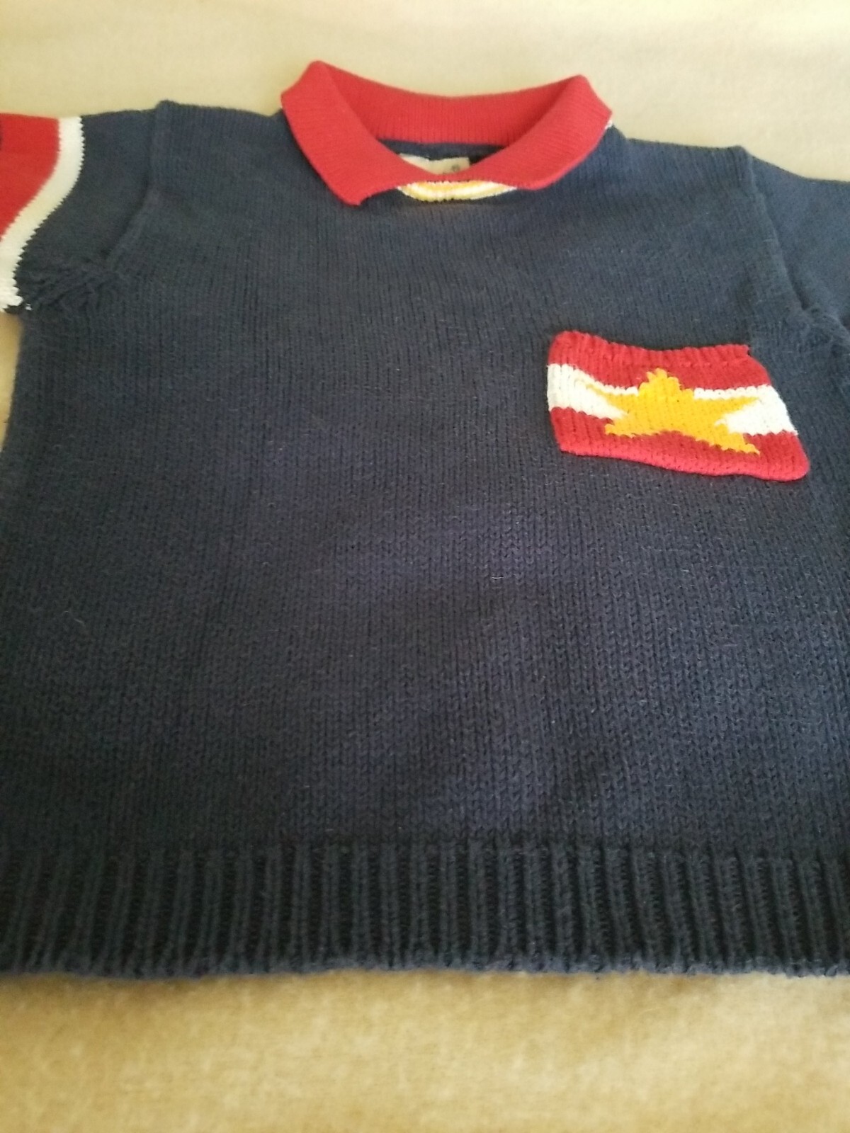 Vtg knitted top petites J G Hook sz ps 100% cotton navy blue short sleeves star