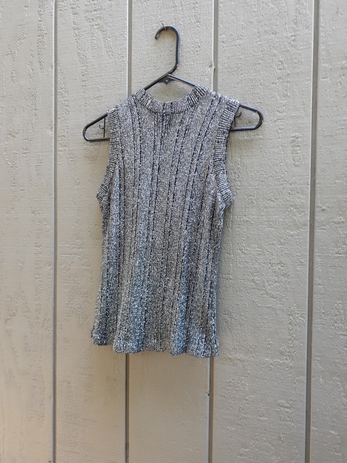 Nelly De Grab Top Vtg 60s Silver Lame S/M Loose Knit Shimmery Glamor Stretchy 10