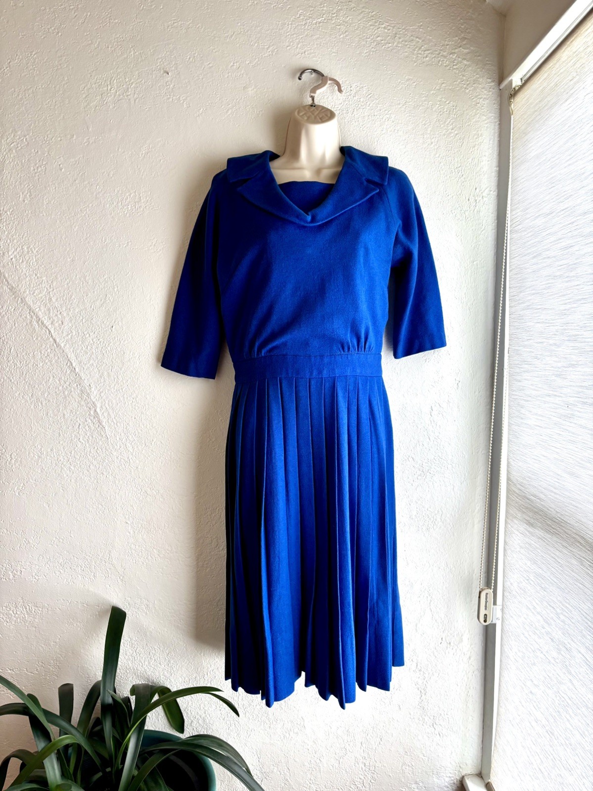 Vintage 1950’s R&K Originals Wool Dress With Pleated Skirt Cobalt Blue Size 4