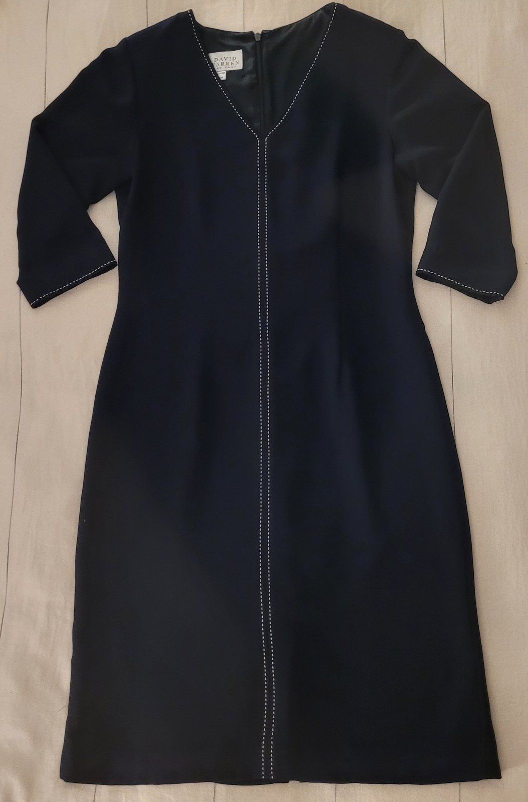 Vintage David Warren Dark Navy Blue White Ticking Sheath 1960s Dress Large