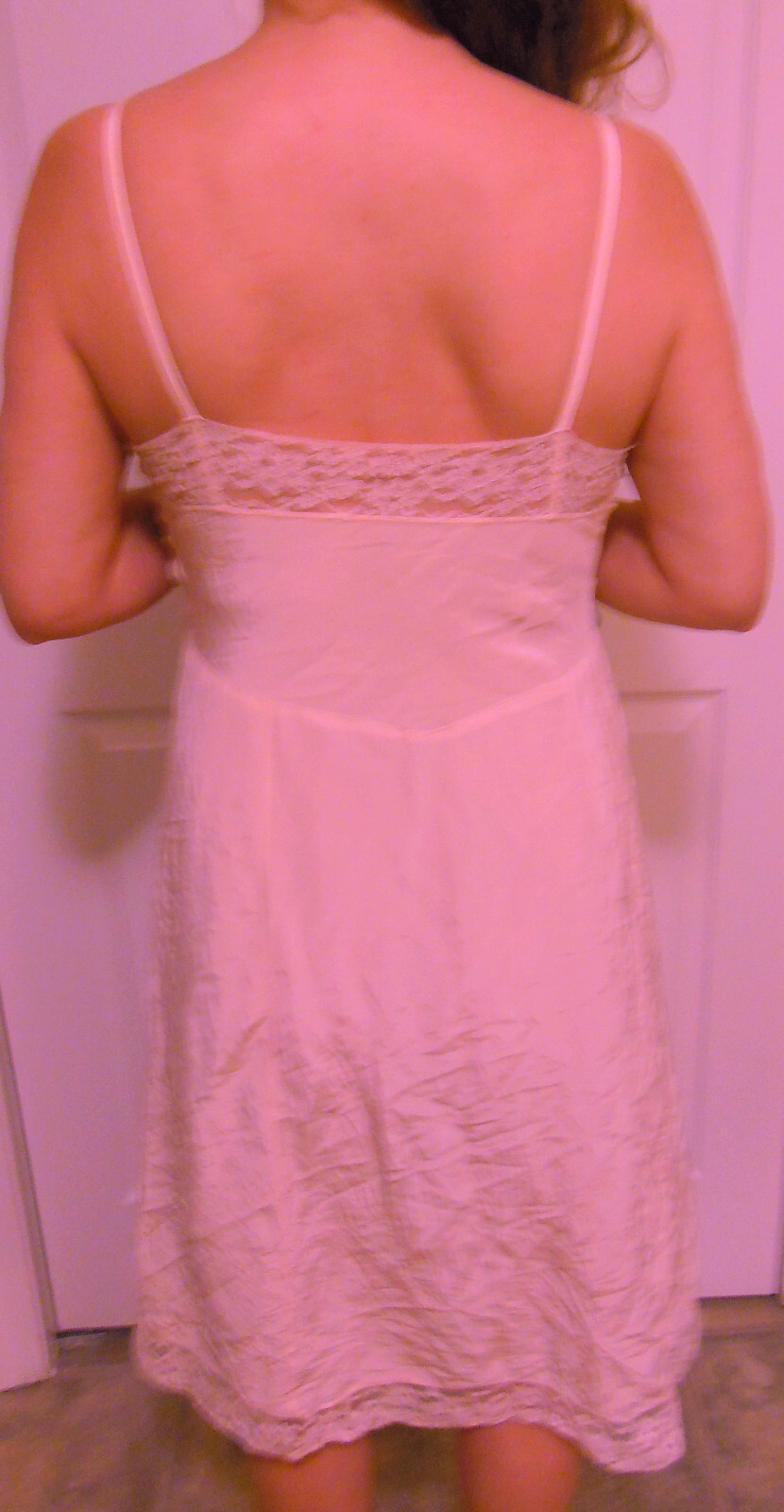 GORGEOUS 1940s PENNEY ADONNA VTG PINK LACY ACETATE/NYLON CREPE FULL SLIP 38 EVC