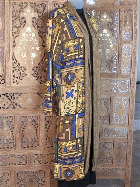 A.K.F. New York Gorgeous Vintage Duster/Topper Bold Geo Aztec Print Open Front