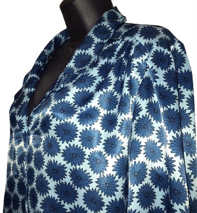 Vtg LOUBELLA California Fashions Retro Bold Floral~Flowers Poly MCM Blouse~Top