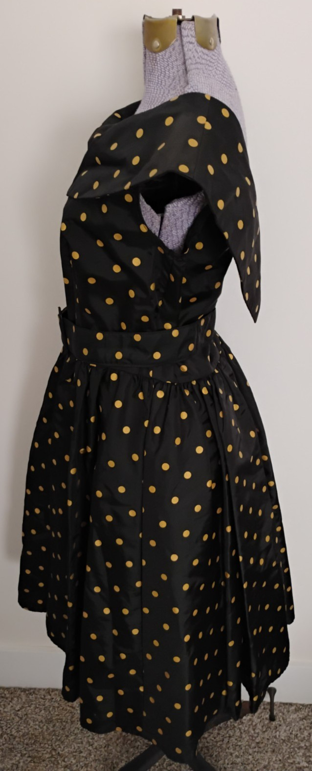Vtg 80’S does 50’s DRESS Women’s Cocktail Evening Black Gold Polka Dot Retro 6/9