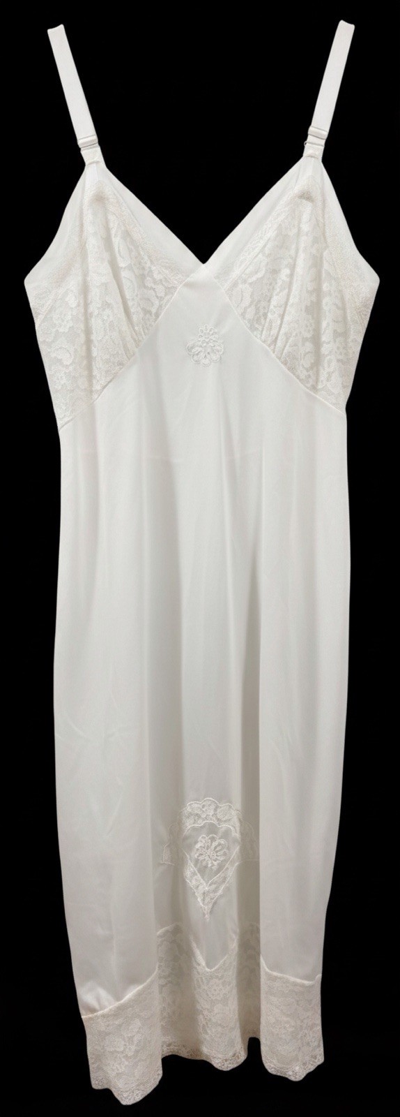 Movie Star Vintage White Slip Dress Night Gown Sz 32 Embroidered Lace Coquette