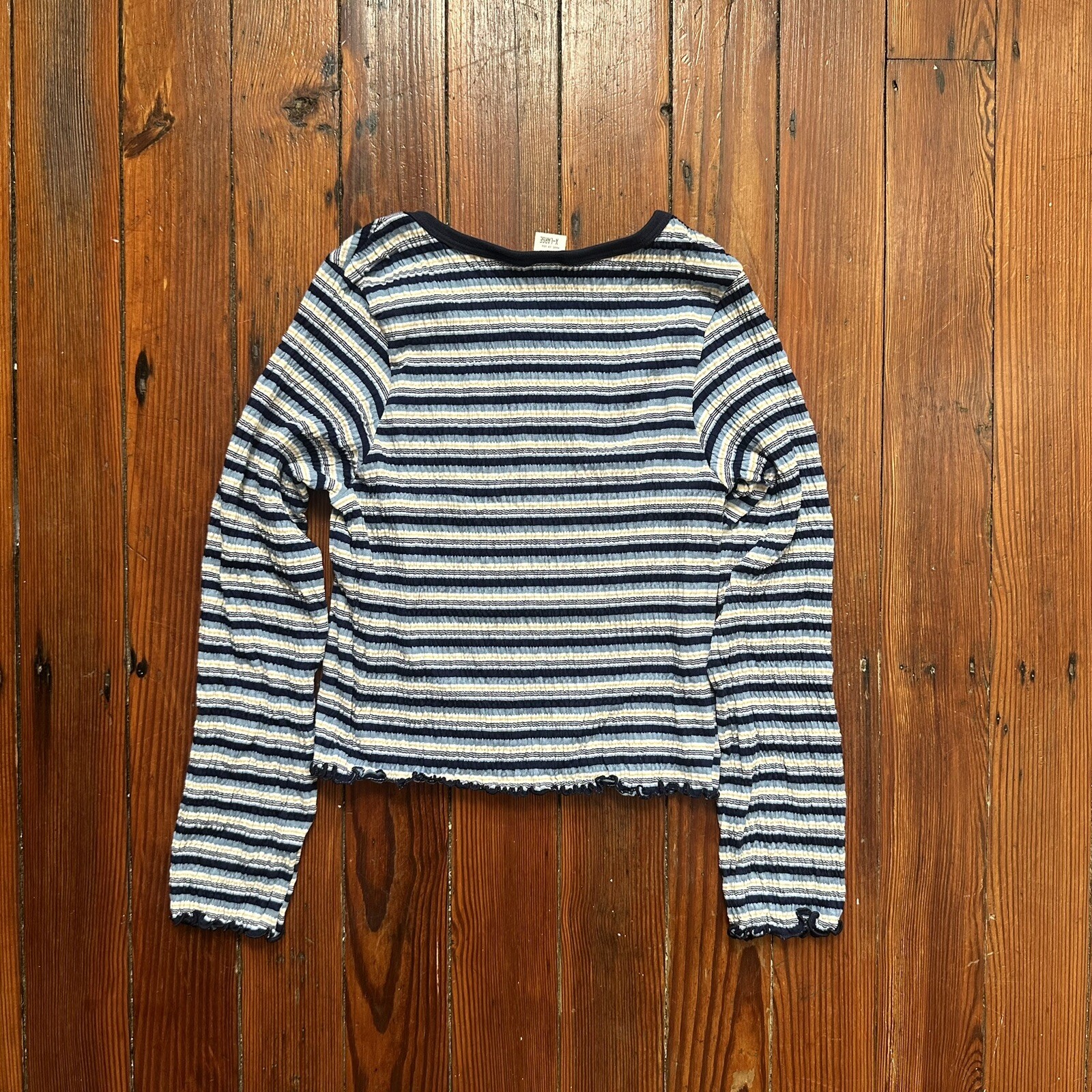 Vintage 1990s Anxiety striped lettuce hem long sleeve top