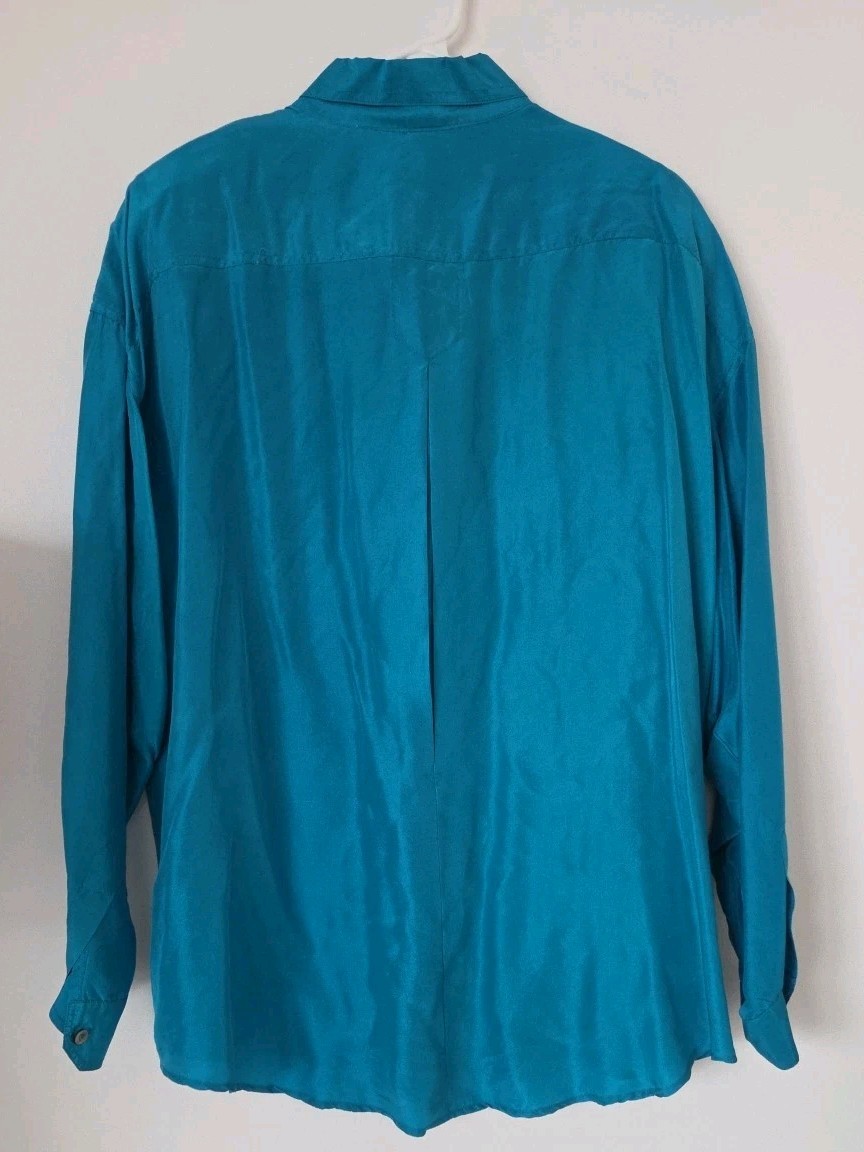 Vintage Compagnie Internationale Express 100% Silk L/S Top Blue/Teal Size Large