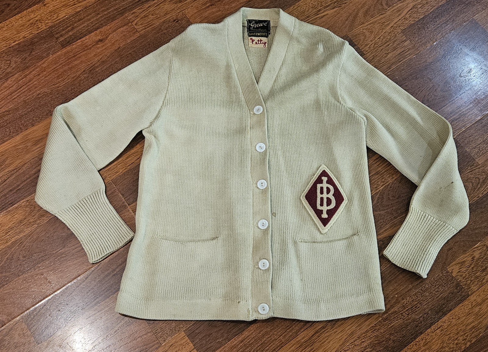 Vtg 50’s Grewe College/High School Knit Letterman Varsity Cardigan Sweater READ