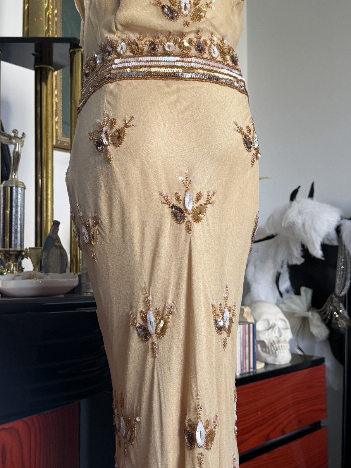 Vintage Papell Boutique Evening Silk Beaded Gown Size 6 NWT Deadstock Y2K