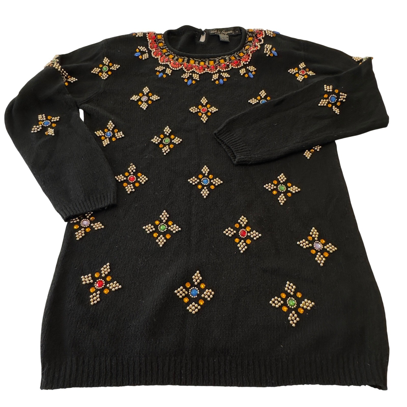 Work in Progress Gladys Bagley Vintage Beaded Silk Angora Sweater Black Medium