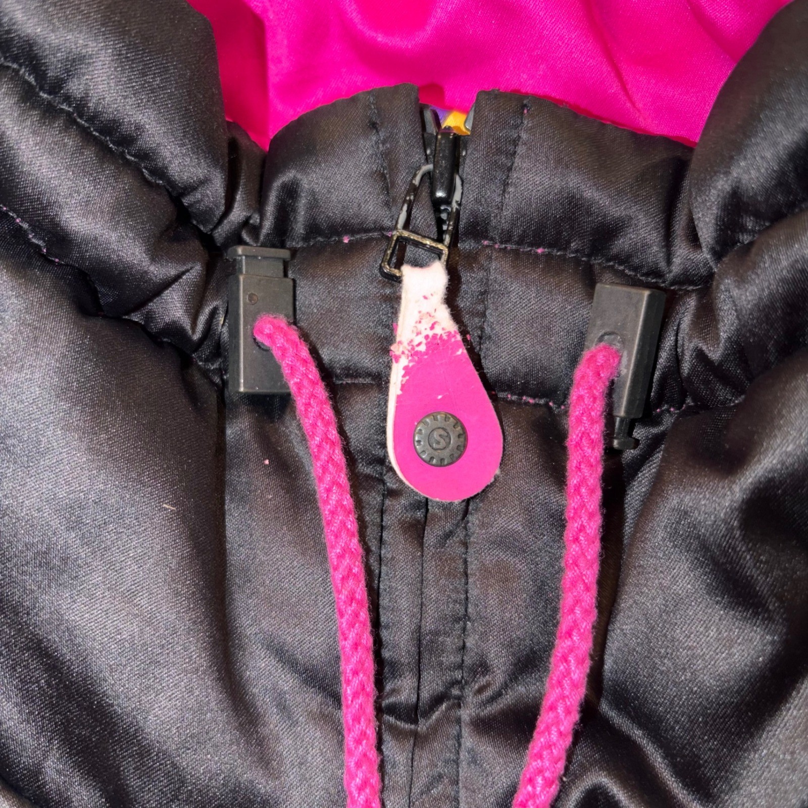 Vintage Skyr Ski Jacket Womens 8 Black Neon Pink Geometric 80s Windbreaker Retro