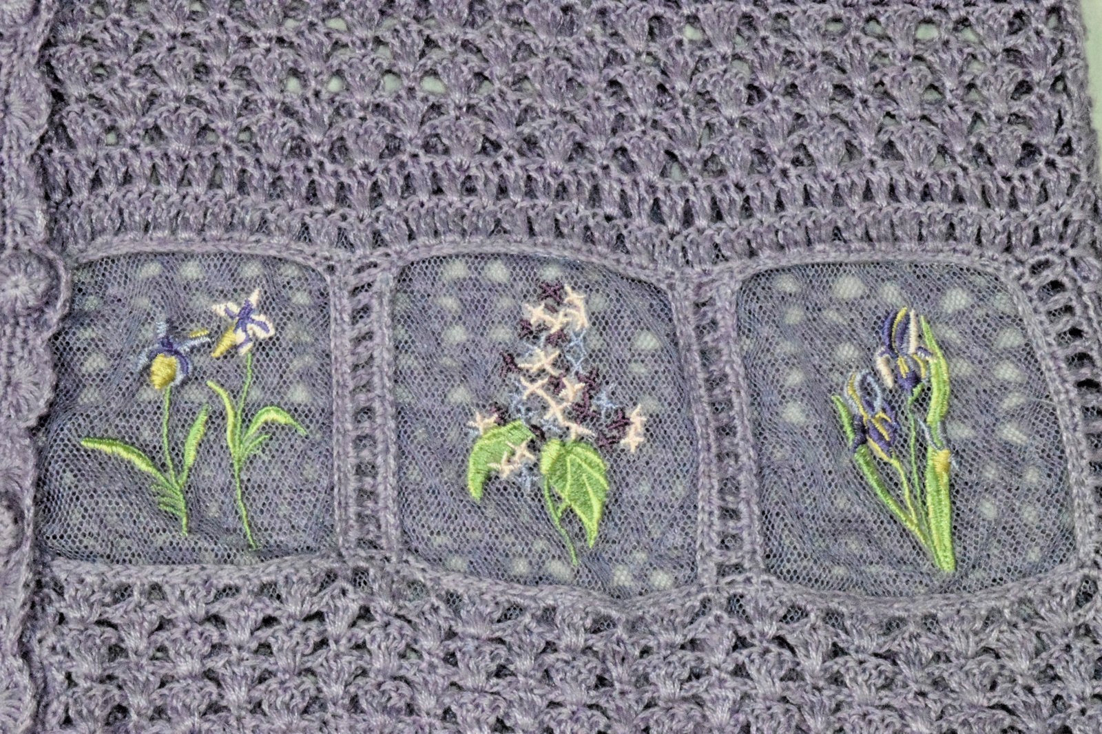 Vintage Tag Crocheted Top Size XL 90s Lavender Ramie Rayon Crochet Embroidered