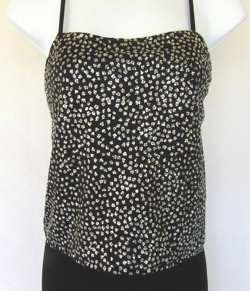 VINTAGE 1970s 80s THEMES GLITTER TOP & LONG SKIRT BLACK SILVER SIZE 6 LINED