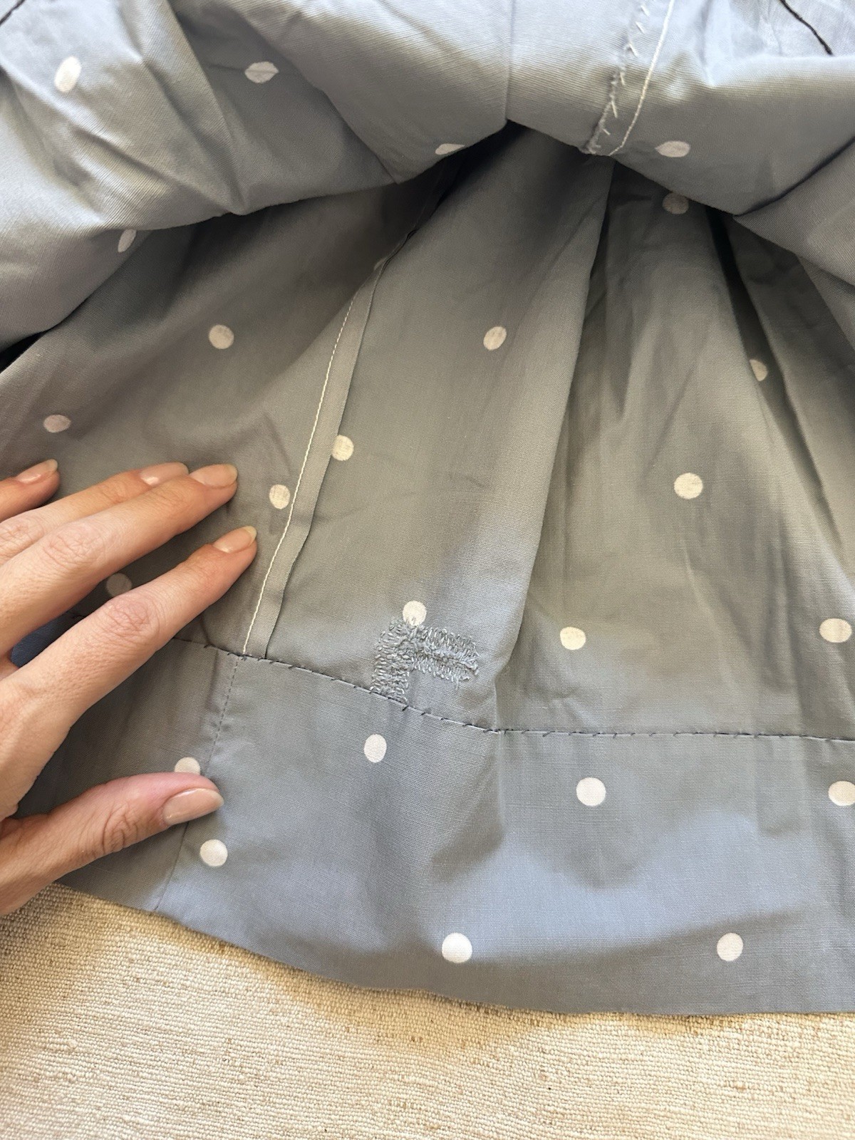 1950s Vintage Handmade French Cotton Farm Chore Dress Polkadot Grey Faded Small