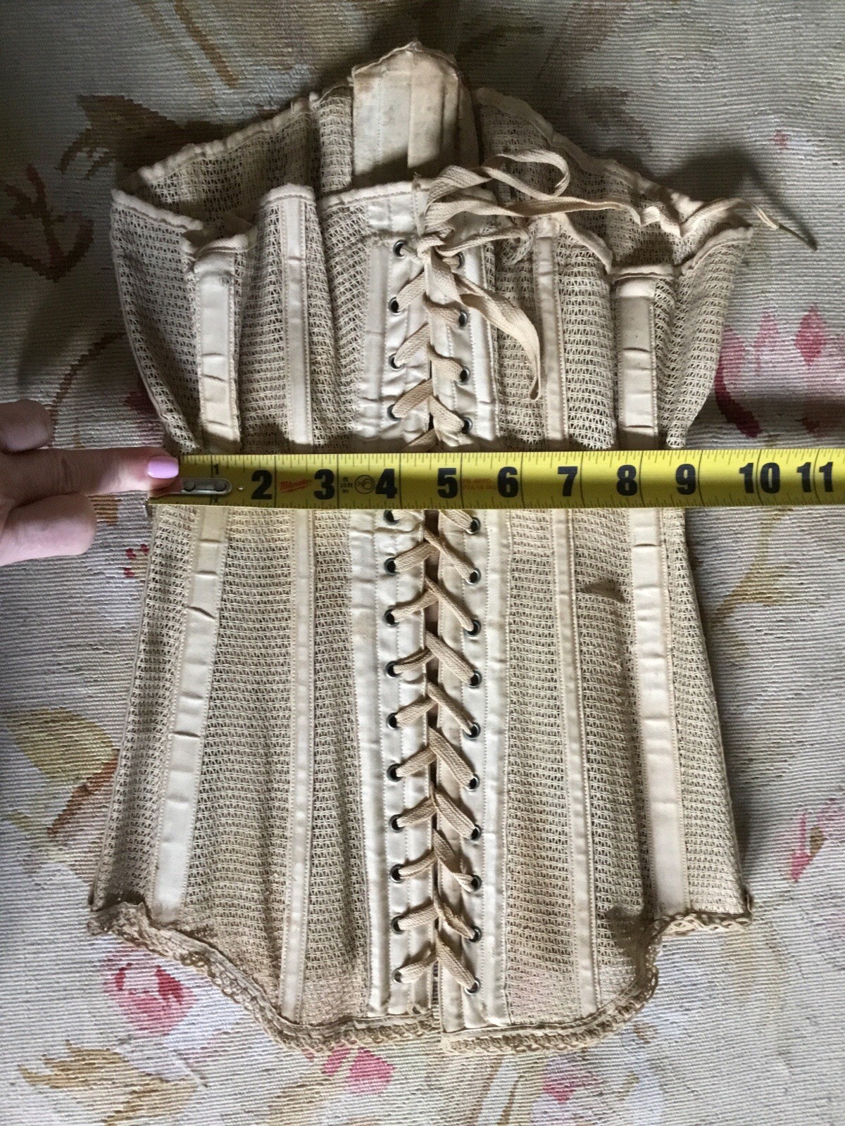 Antique Victorian Summer Mesh Corset Ecru Lace Up Back Imperfectly Perfect!!!