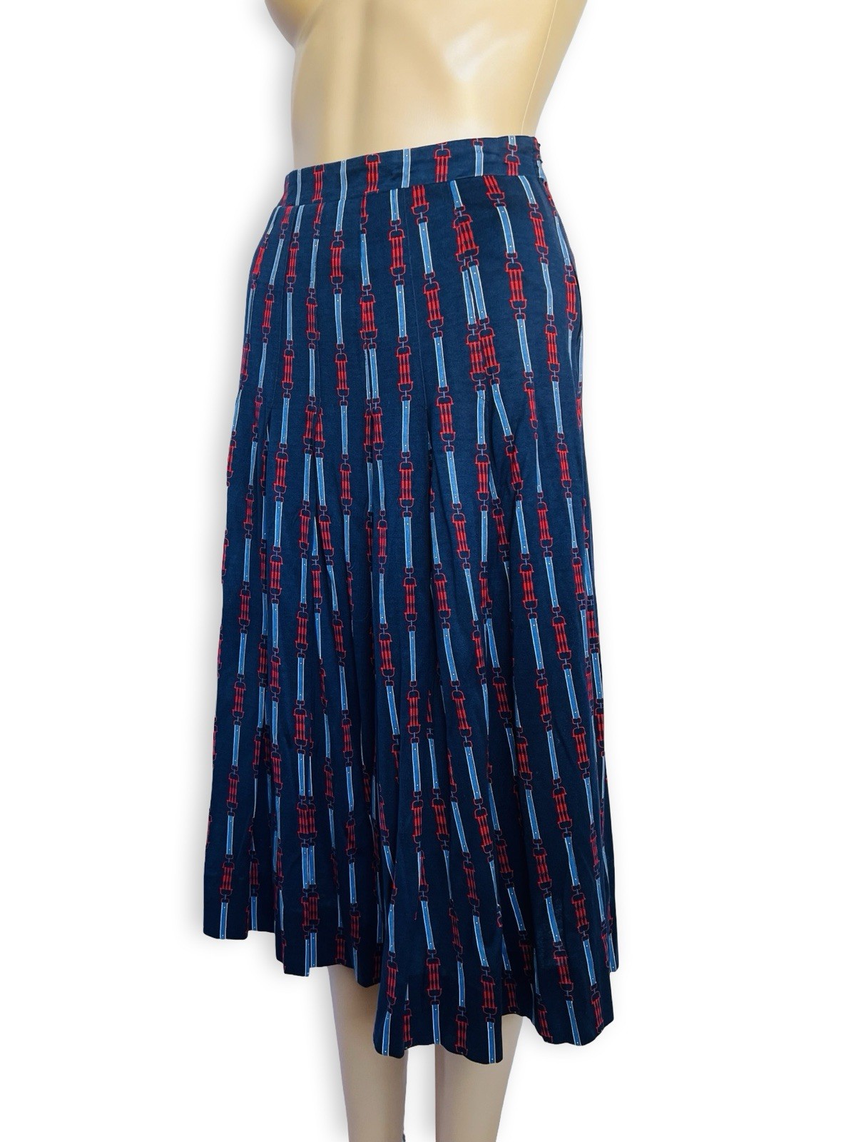 Vintage CÉLINE 1970s Equestrian Print Cotton Dress Two Piece Blouse Skirt Set XS