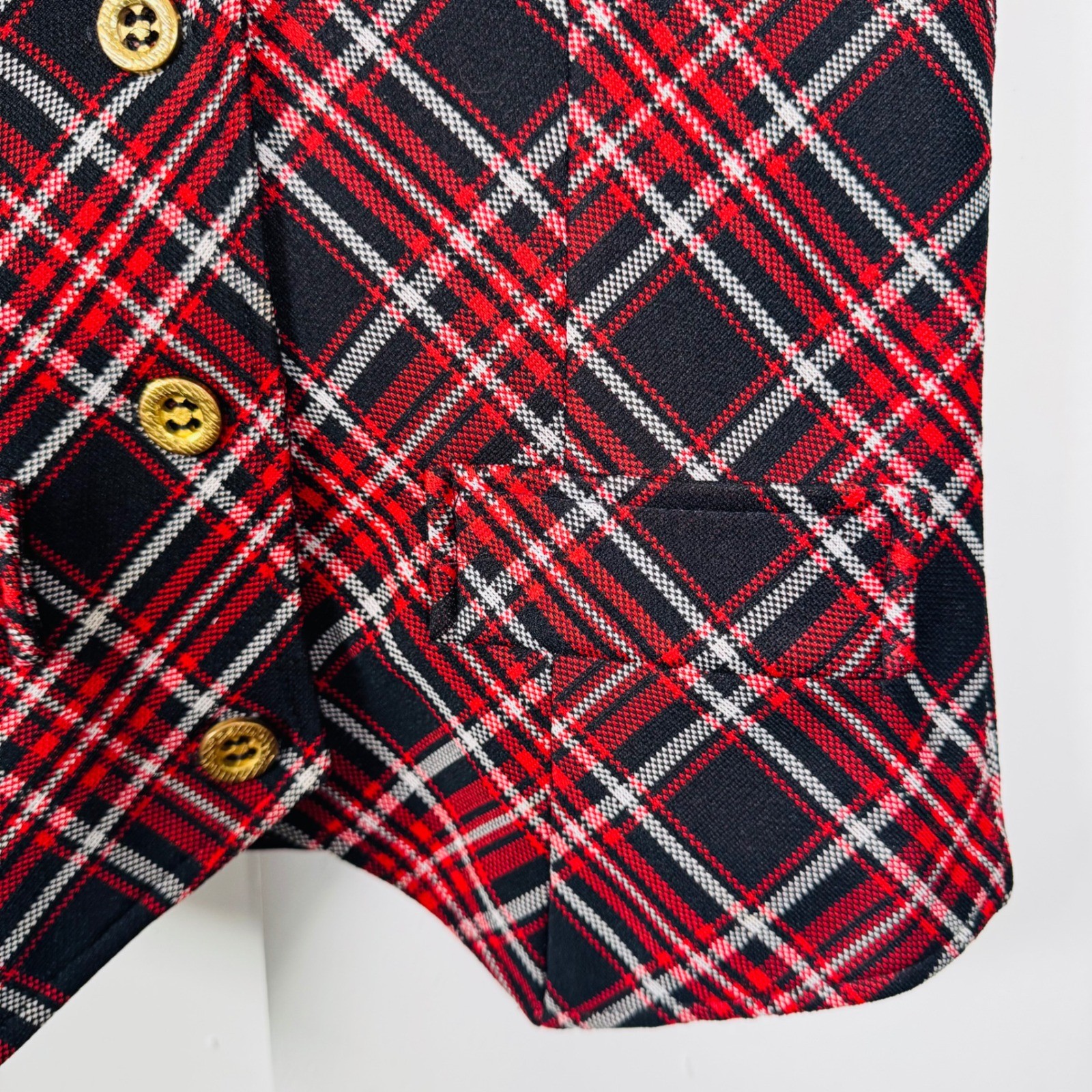 Vintage Montgomery Ward Red Plaid Vest Gold Buttons Size 10 Preppy Academic