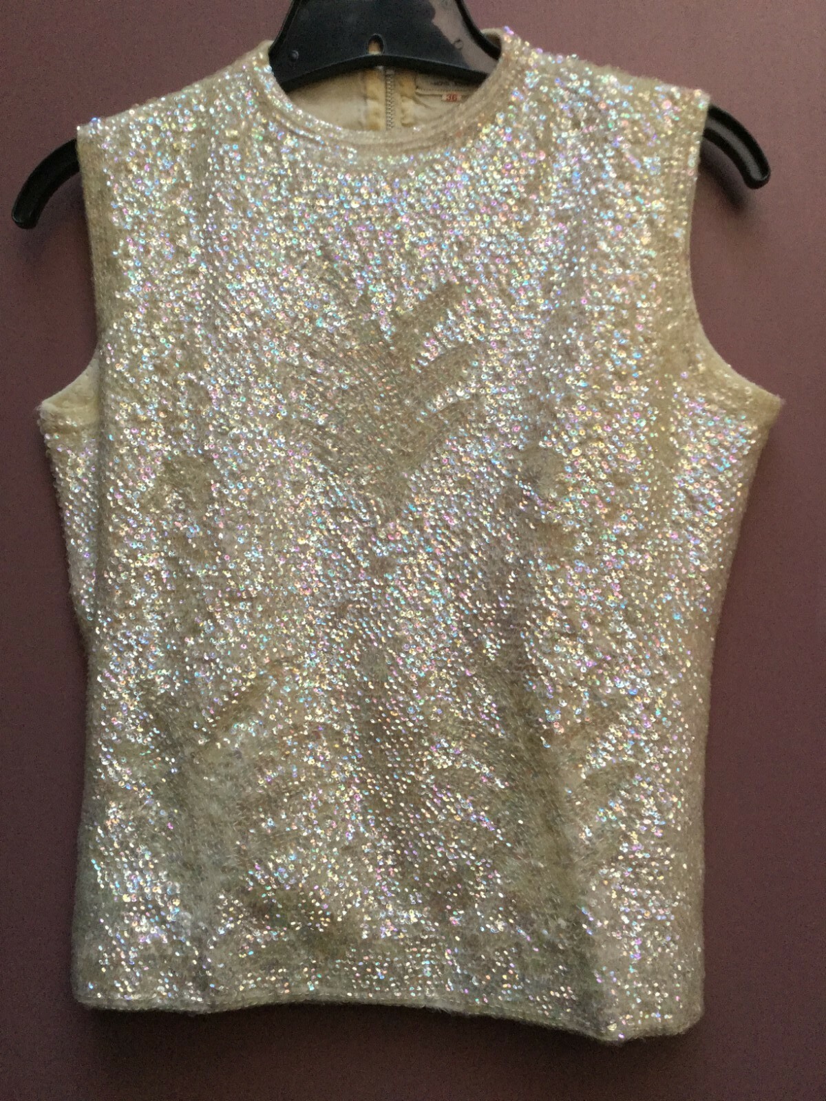 Vintage off white sequined top. Size s/m made in british crown colony of hk