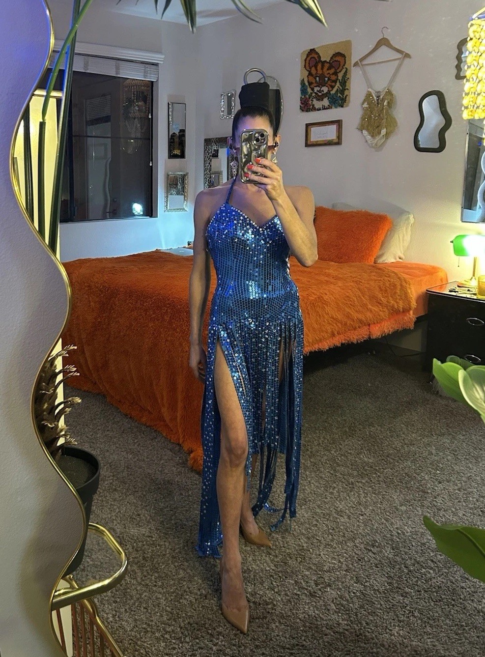Vintage Showgirl Sequin Fringe Corset Dress Taylor Swift Stage Costume M