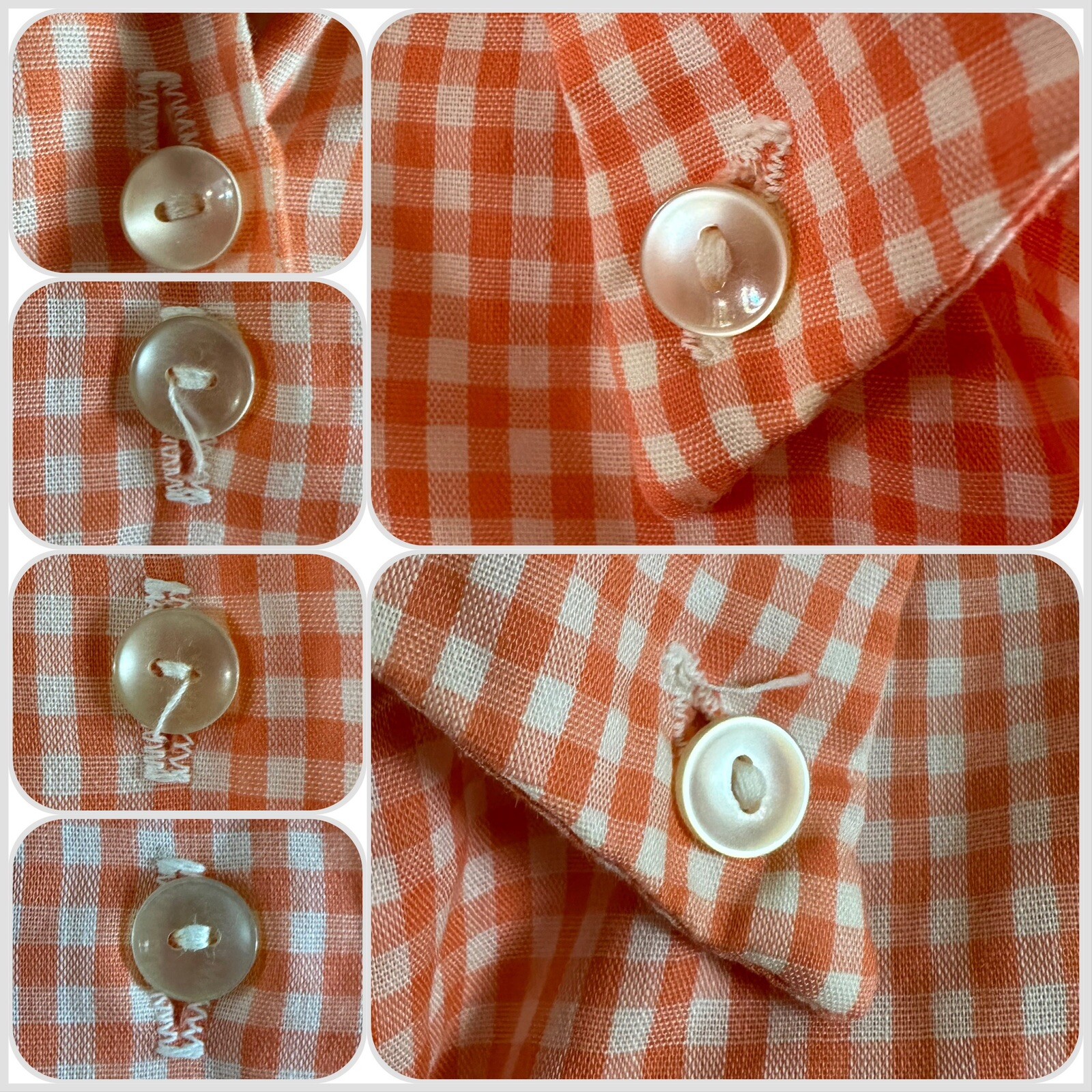 1950s Stoneswear Peach Gingham Cotton Blouse Top Shirt Western Workwear Farm VTG