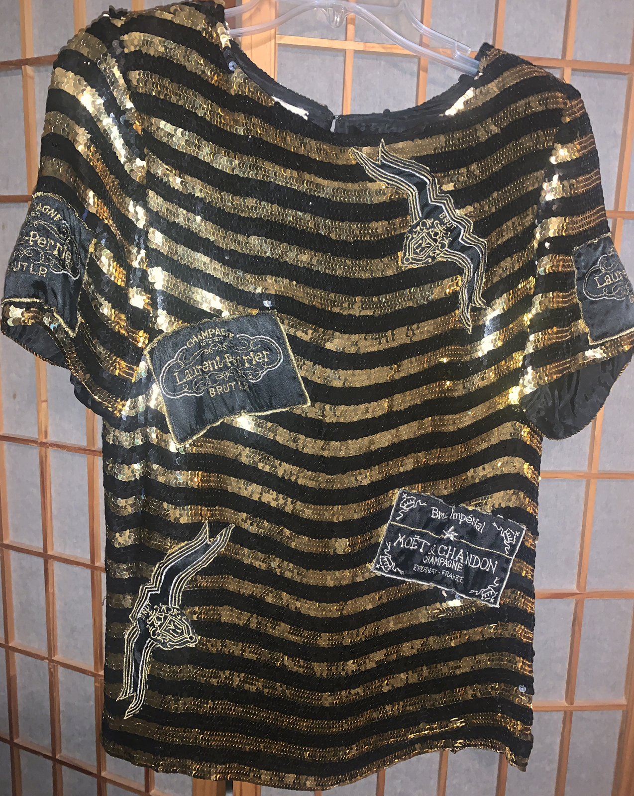 Vintage Modi Sequins Champagne Laurent-Perrier & Moët Chandon Bling Shirt Size S