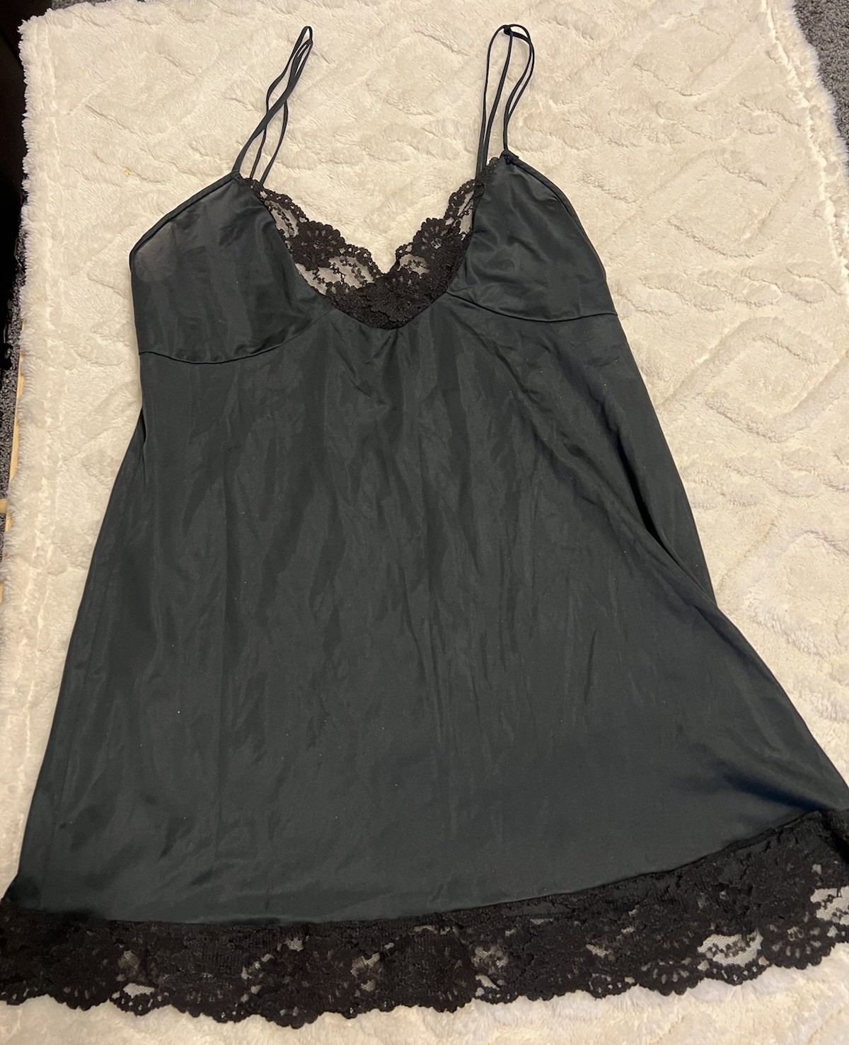 Black Lace Full Empire Slip 32 Silky Nylon USA Dress Slip Dutchess USA