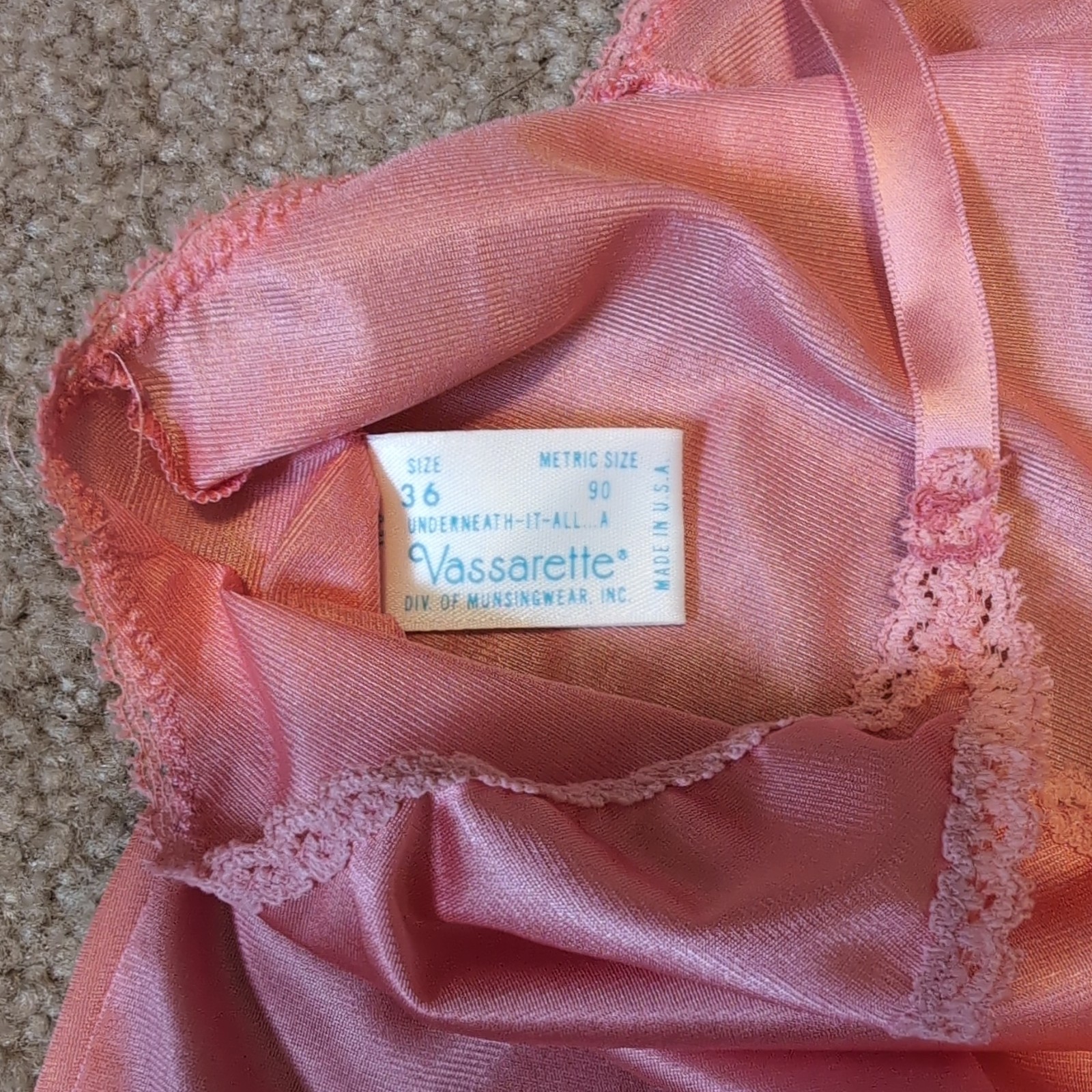 Vintage Vassarette Pink Nylon Lace Trim Teddy Romper Bodysuit Size 36