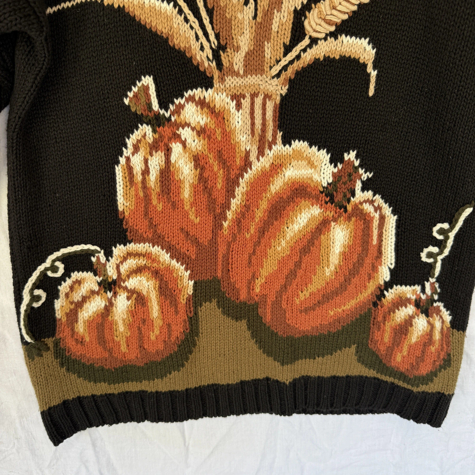 Stitches In Time Black Chunky Knit Embroidered Fall Harvest Sweater Women’s S