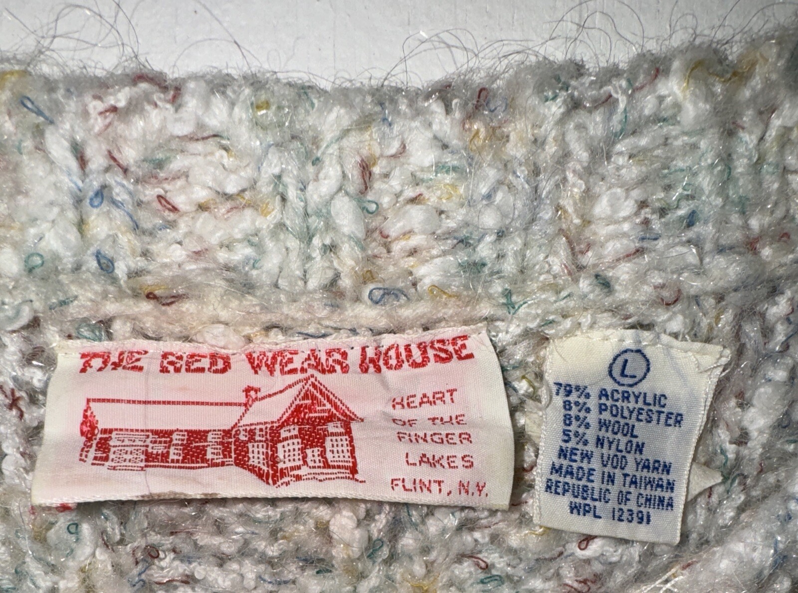 Vtg Fisherman Sweater The Red Wear House Shoulder Pads Pastel Women’s Sz L Warm