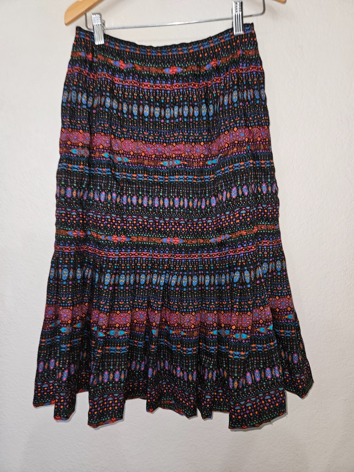 Vintage Charles Jourdan Pleated Geometric Jewel Tone Skirt France 40 US 8 Midi