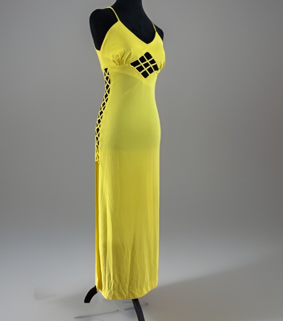 70s Vtg Funky Brand SEXY Cutout Laces Fitted Maxi Dress.small.summer
