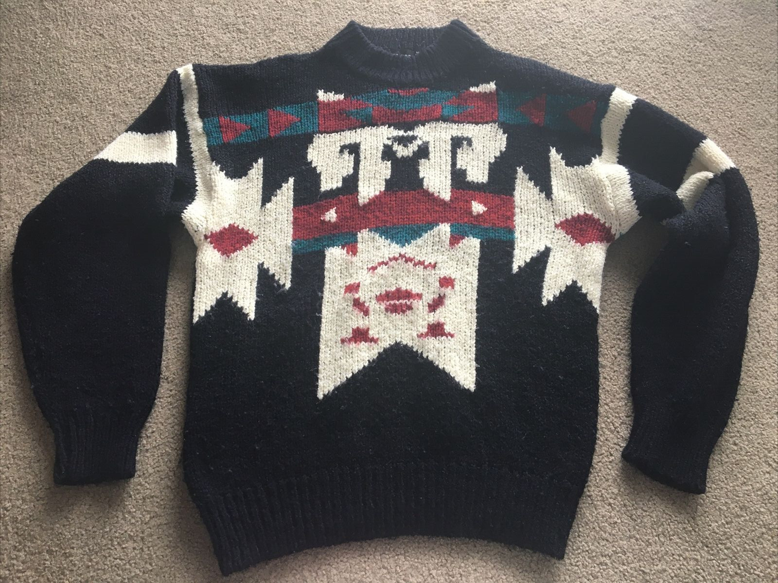 Expressions International Vintage Sweater Women’s M Native Black Geometric Knit