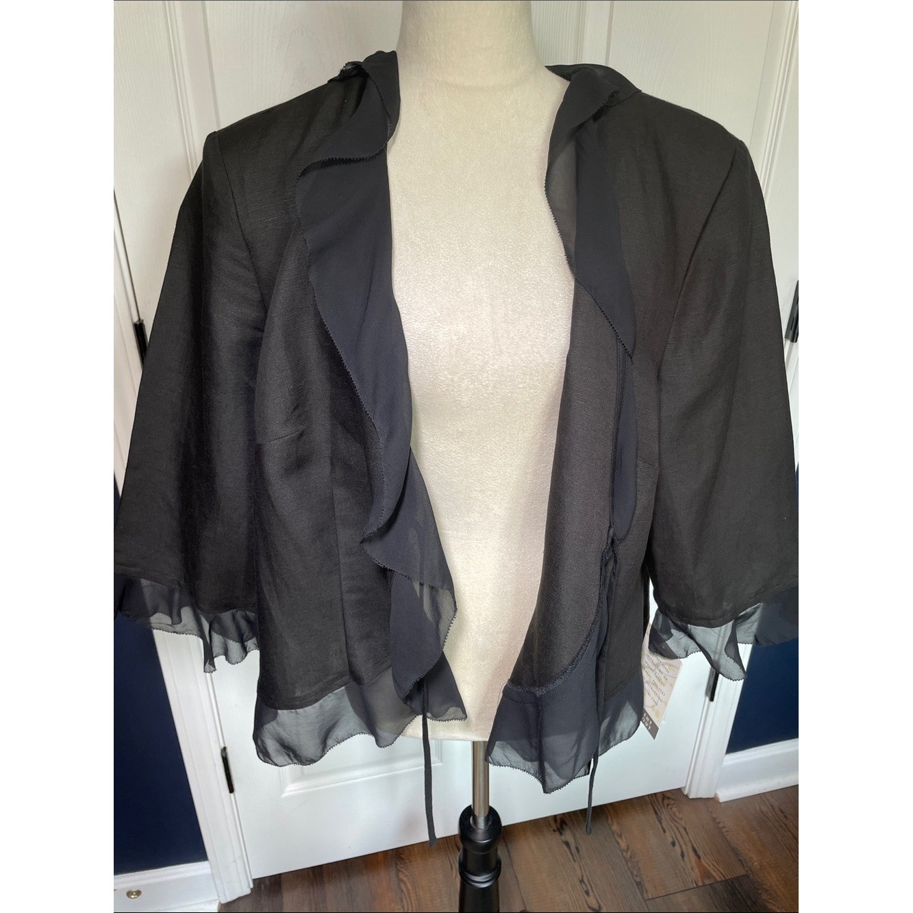 NWT VTG Emma James Black Sheer Ruffle Jacket Whimsigoth Fairy Size 20W Petite