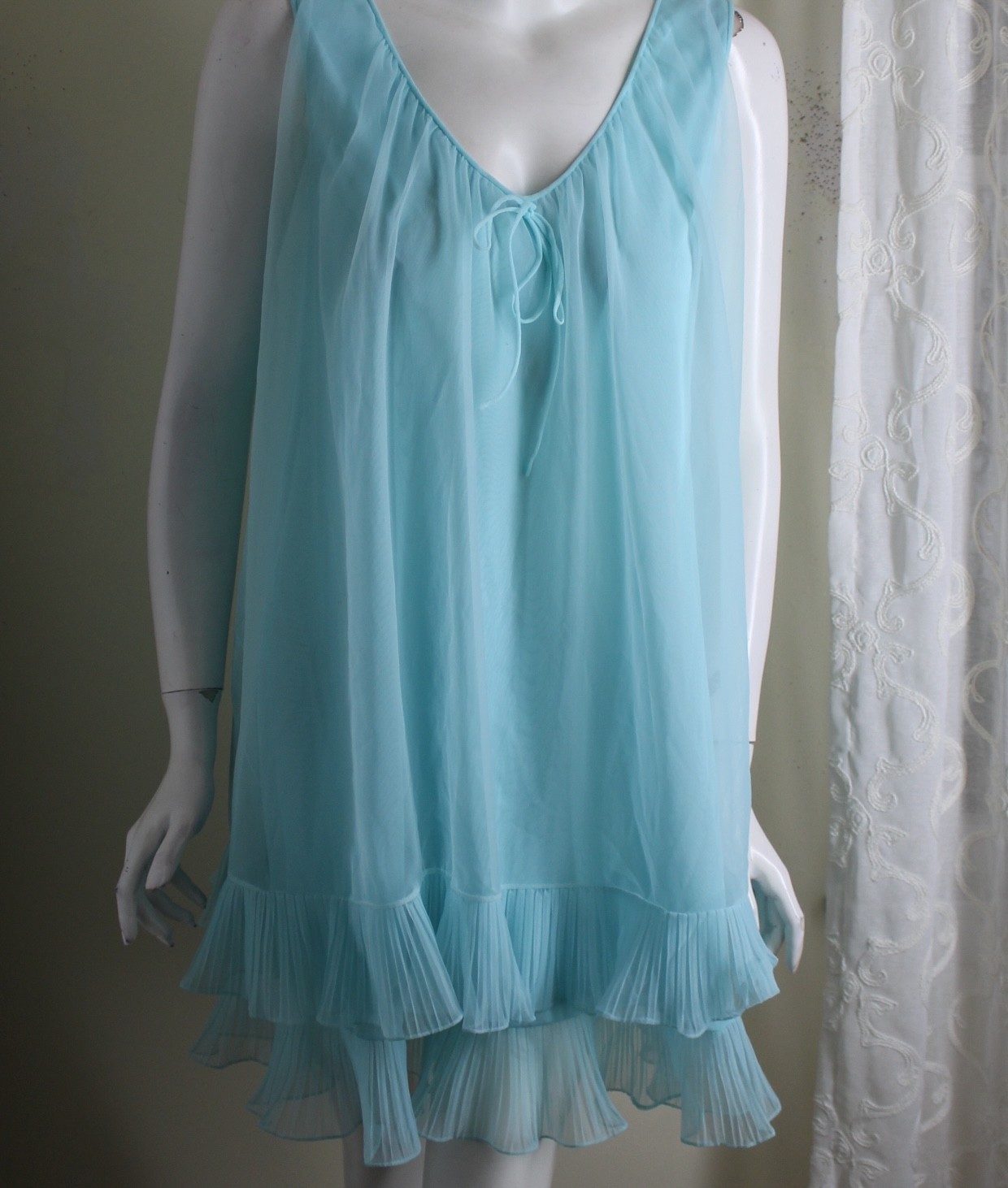as is GodFried Vintage 60s 70s Blue Nylon Pegnoir Jacket Robe Set Sz S M
