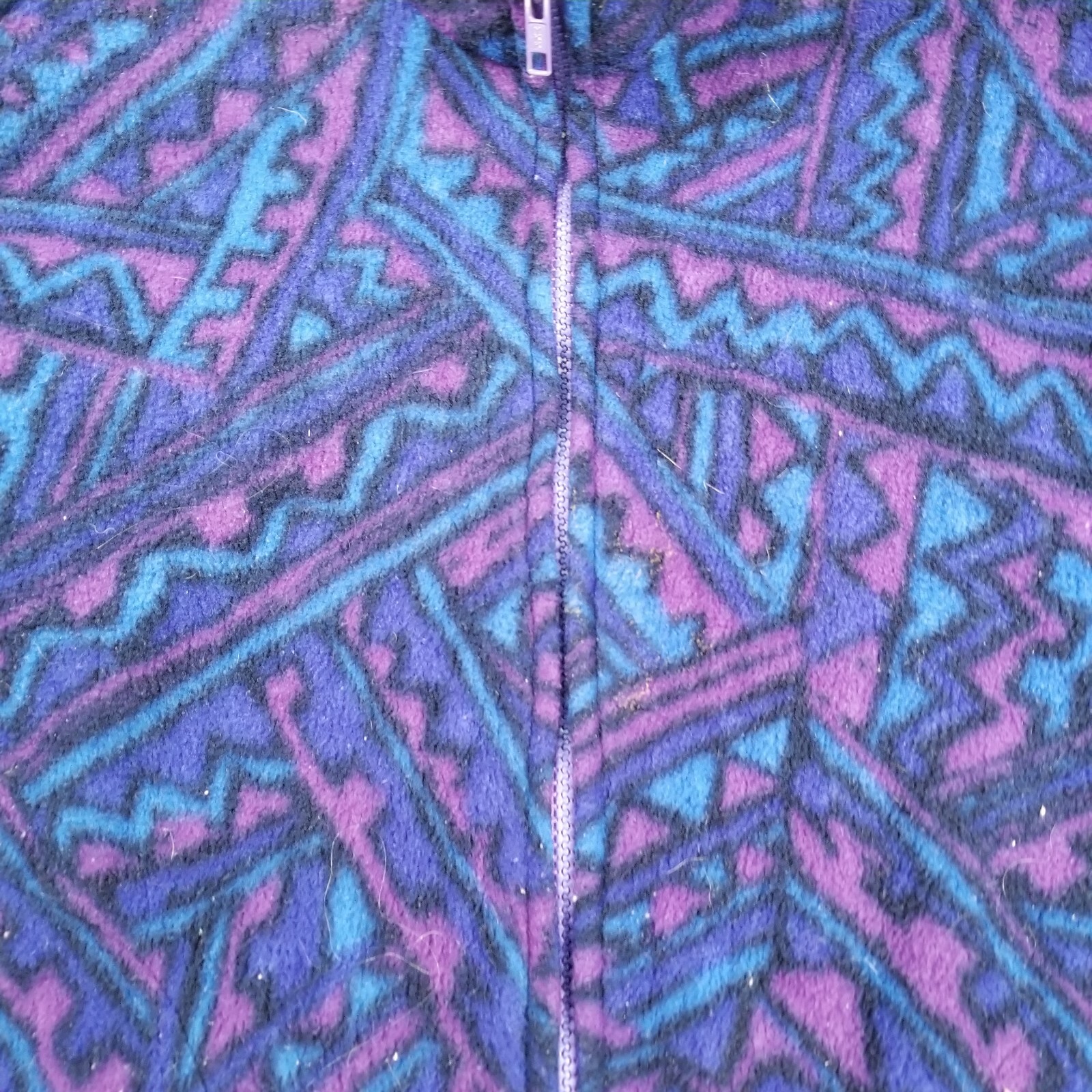VTG Cindy Roberts Seattle Geometric Aztec Purple Blue Fleece Jacket Sz S 90s