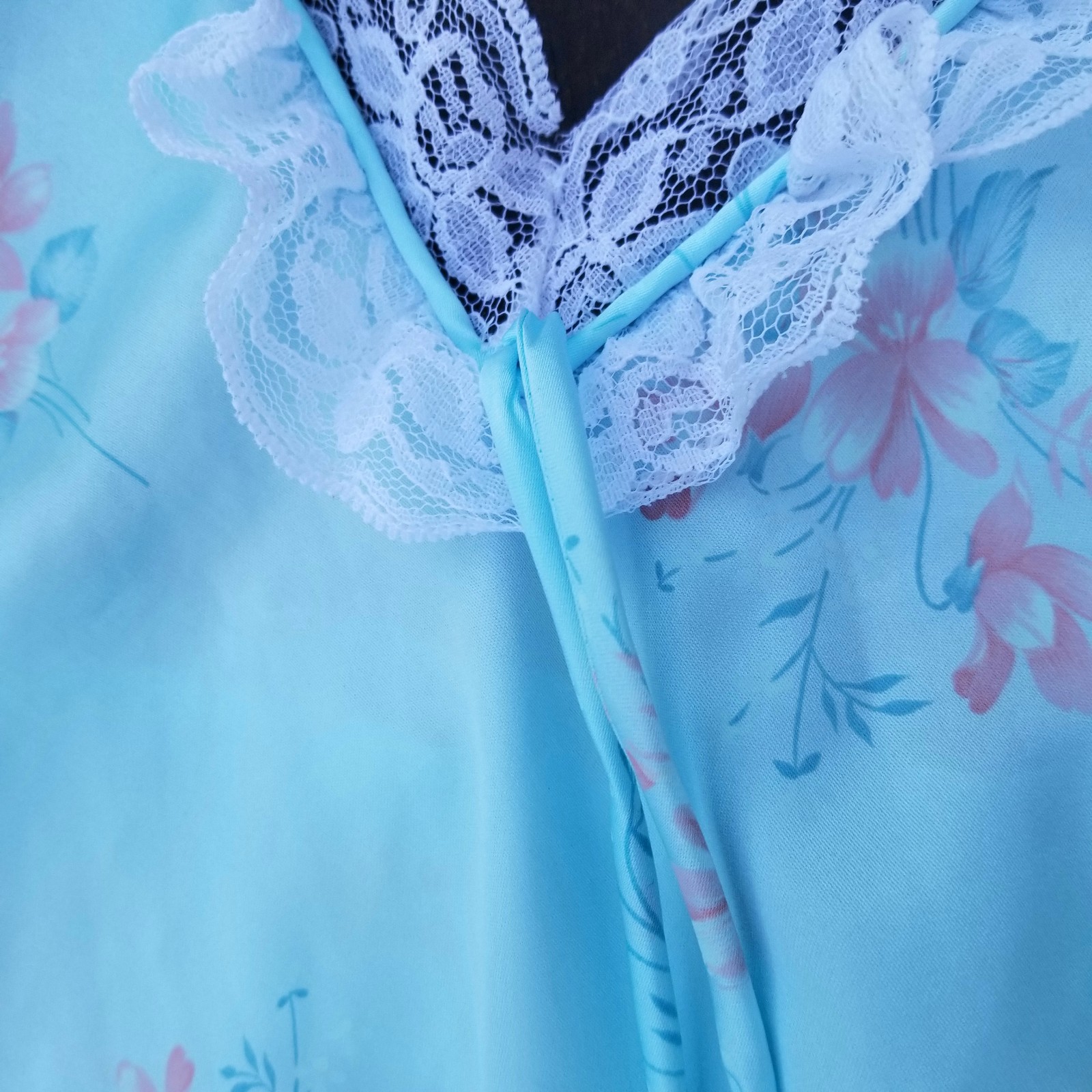 Miss Diva New York Vtg 80s Ruffled Teddy One Piece Nightie Blue Pink Floral M
