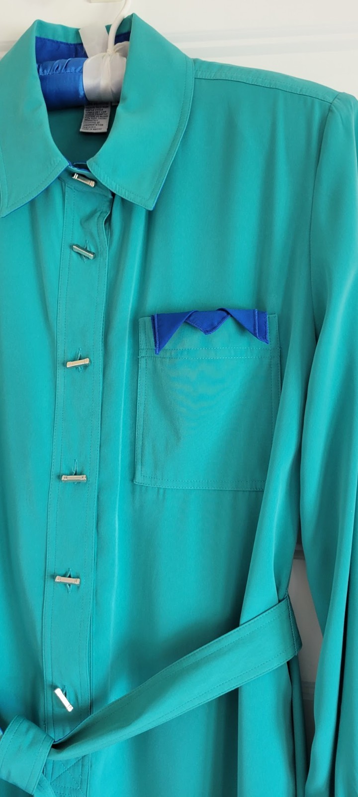 Vtg SCHRADER Shirt DRESS Sz 8 Emerald Green Long Sleeve Pockets Belt Half Button