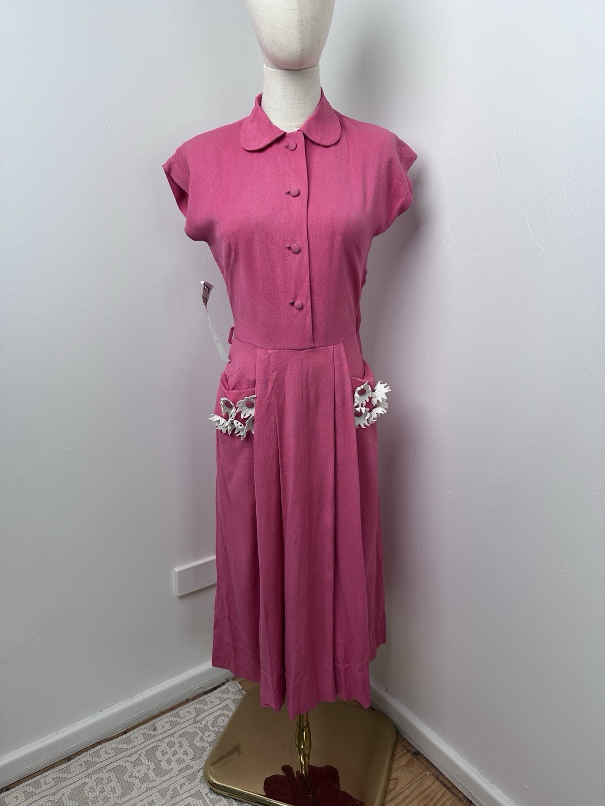 Vintage Kitsch 40’s 50’s Hot Pink Daisy Day Dress La Ronde Melbourne AU 8 Midi