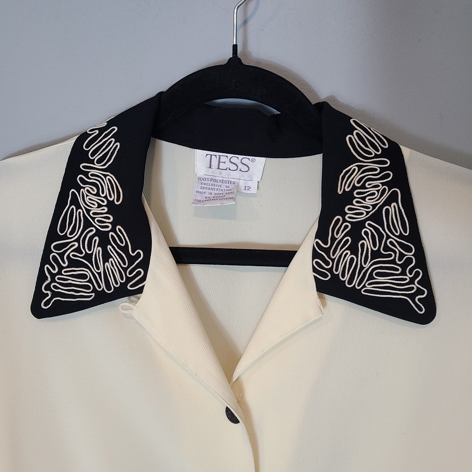 Vintage 80s Poet Secretary Blouse Button Down Euro 90s Cream Art Festival Sz 12