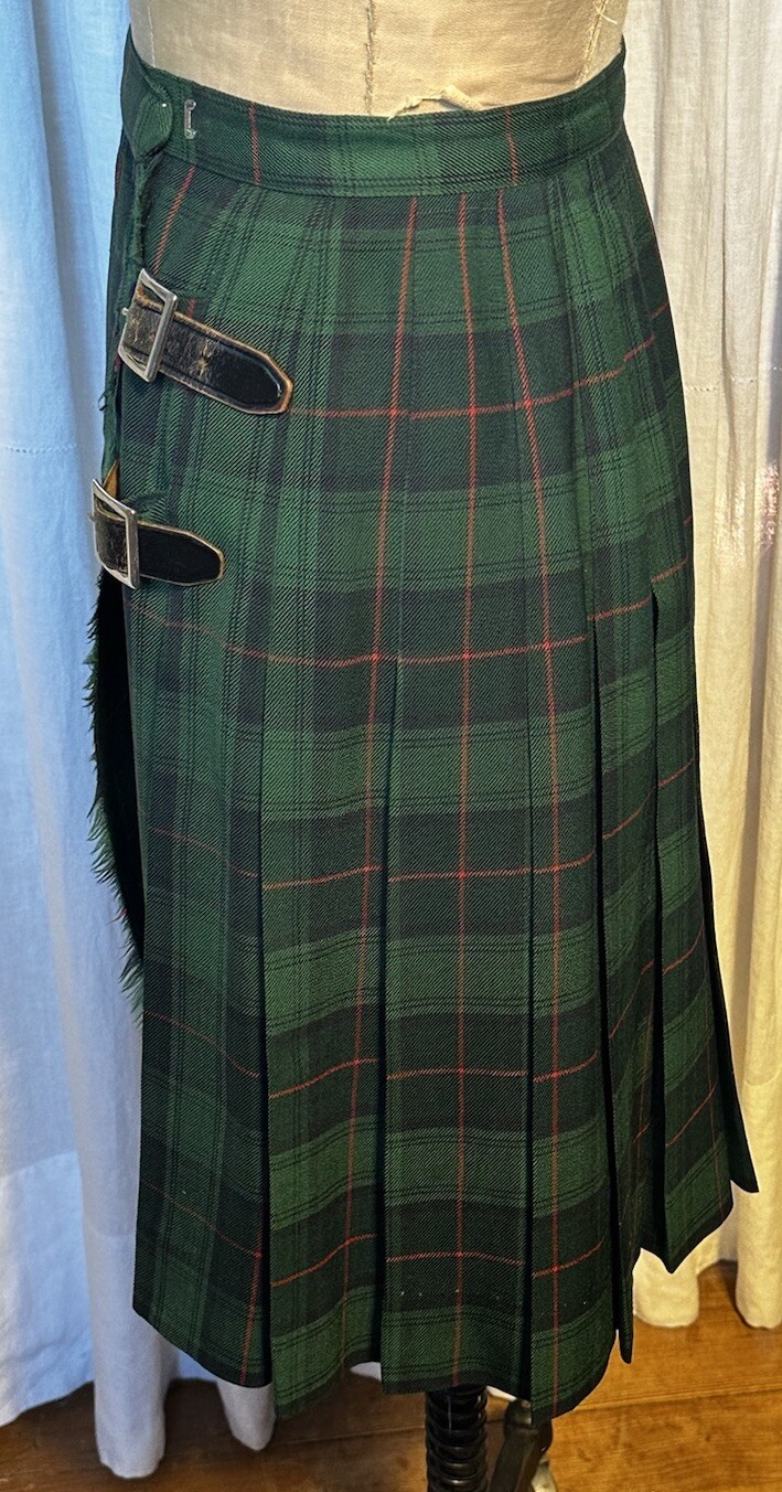 Vintage Florence Walsh Green Blue Red Plaid Kilt Skirt Sz XS Pre-owned