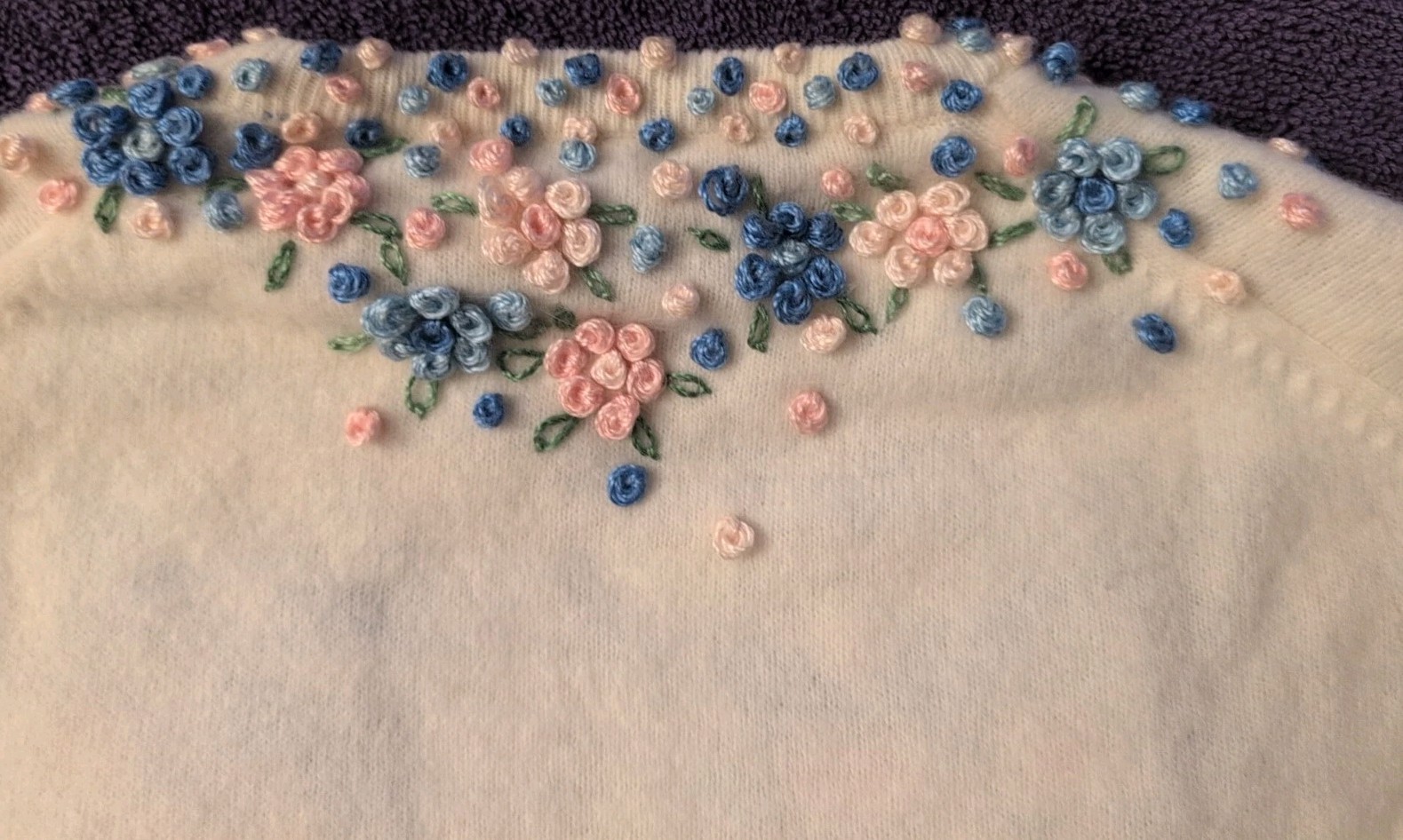VTG 50’s Cardigan Sweater Barbara Lee Lambswool Hand Decorated HongKong STUNNING
