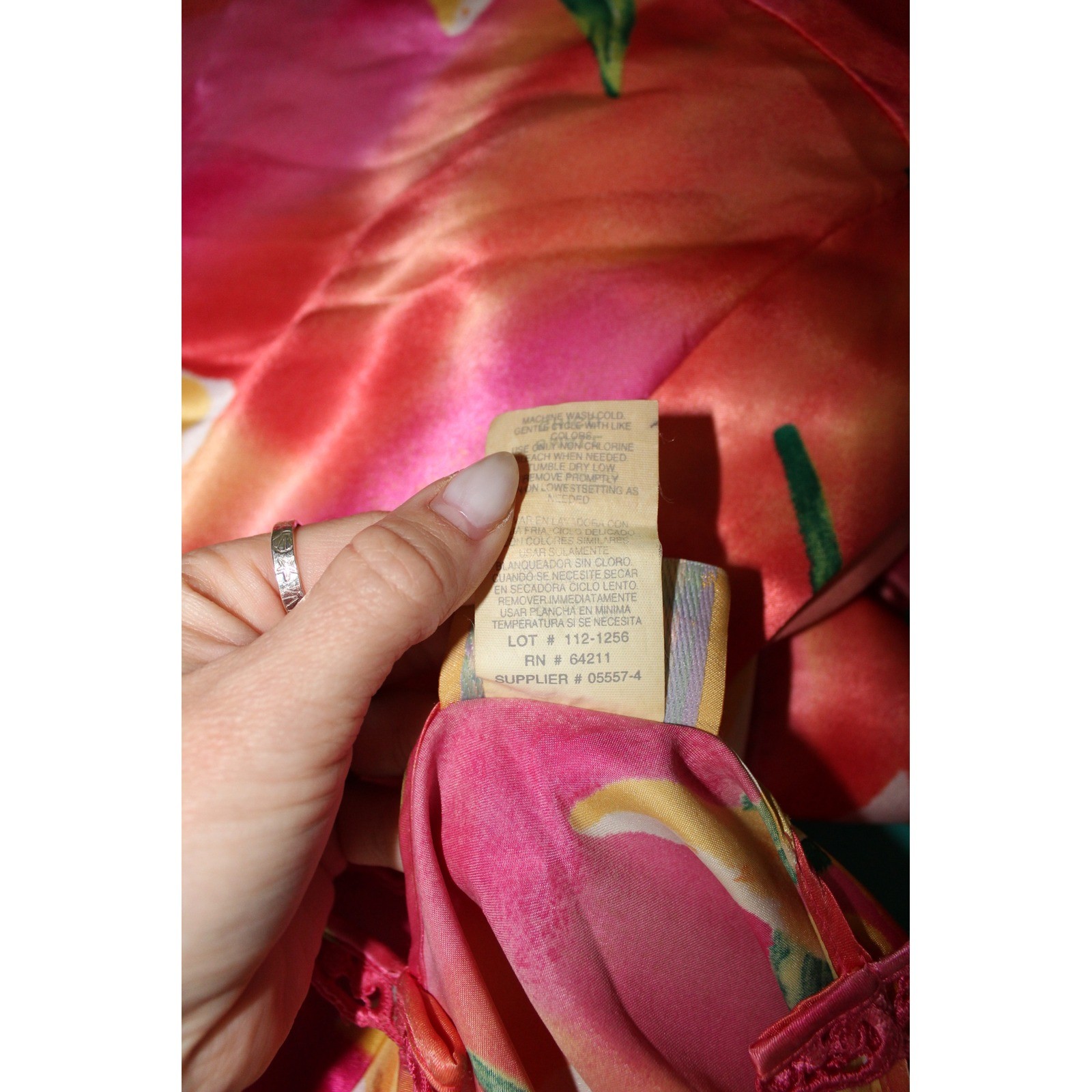 VTG Expressions California Dynasty Pink Floral Satin Robe Nightgown Set S/M