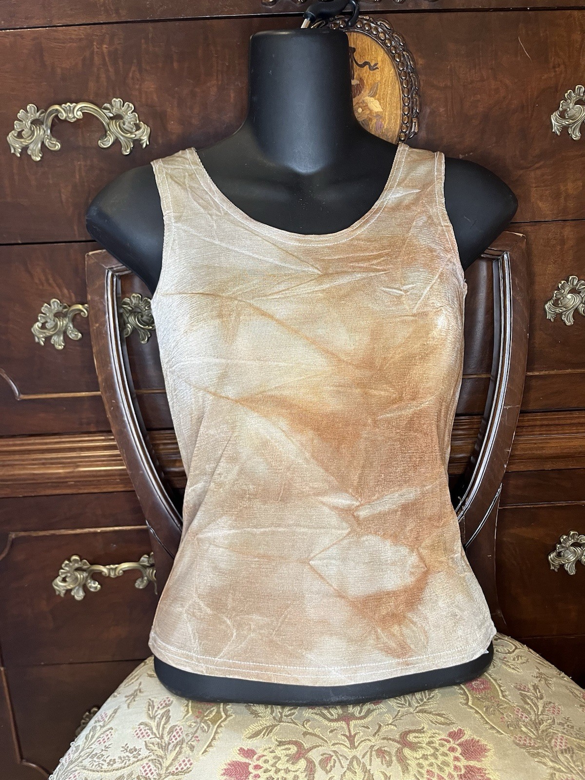 Cheryl Creations Women’s Tank Top Beige Brown Small 90% Acetate 10% Lycra