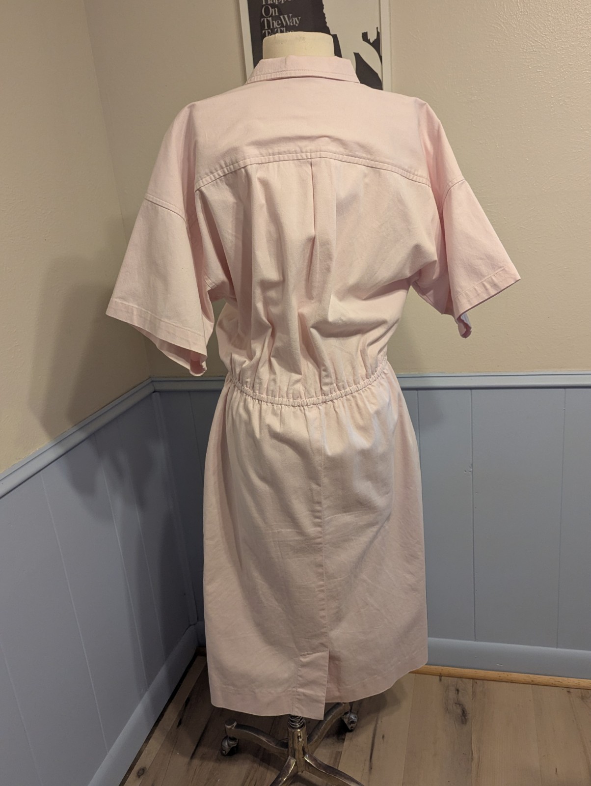 L-XL Vintage 80s 90s Katherine Stephens Pink Shirt Dress Midi Cotton Casual