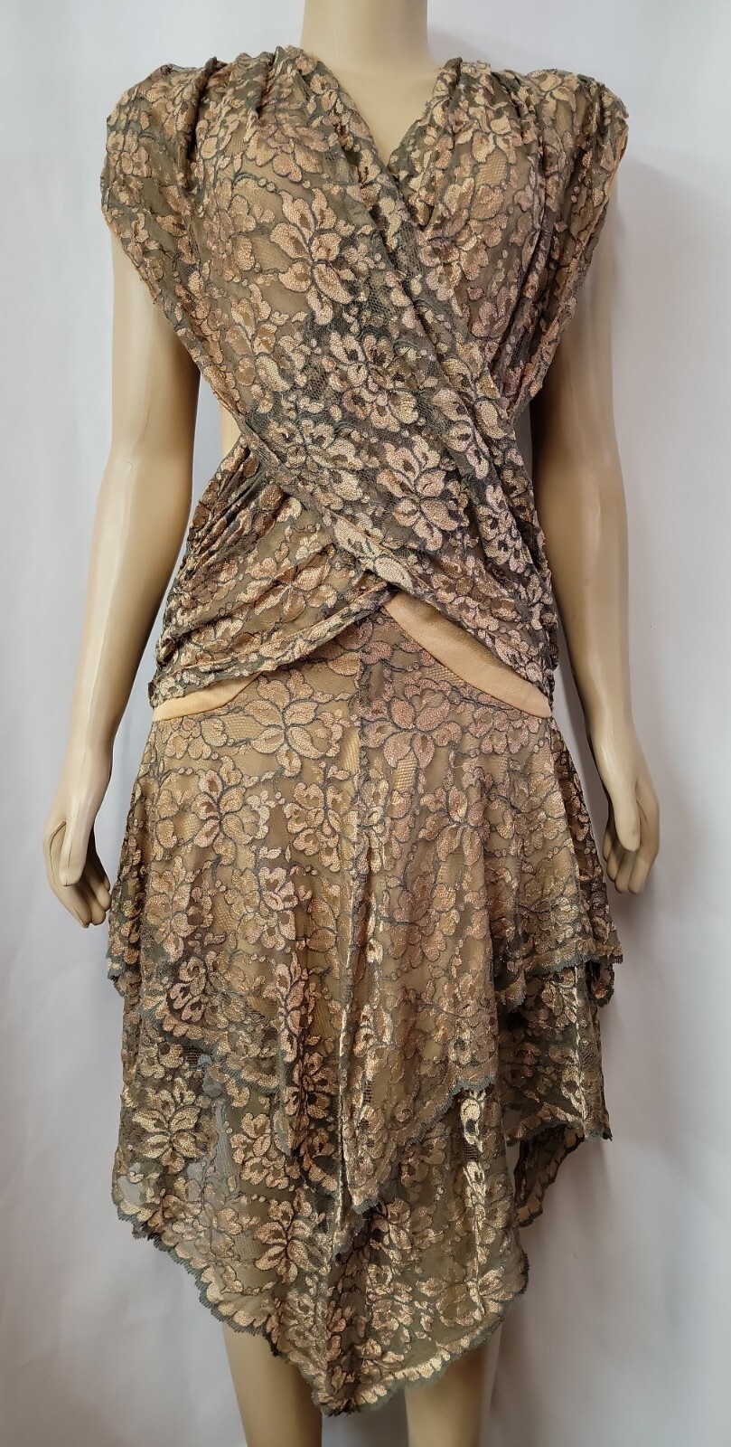 Climax Karen Okada By David Howard VINTAGE Lace Womens Gold/green Dress 9/10 #11