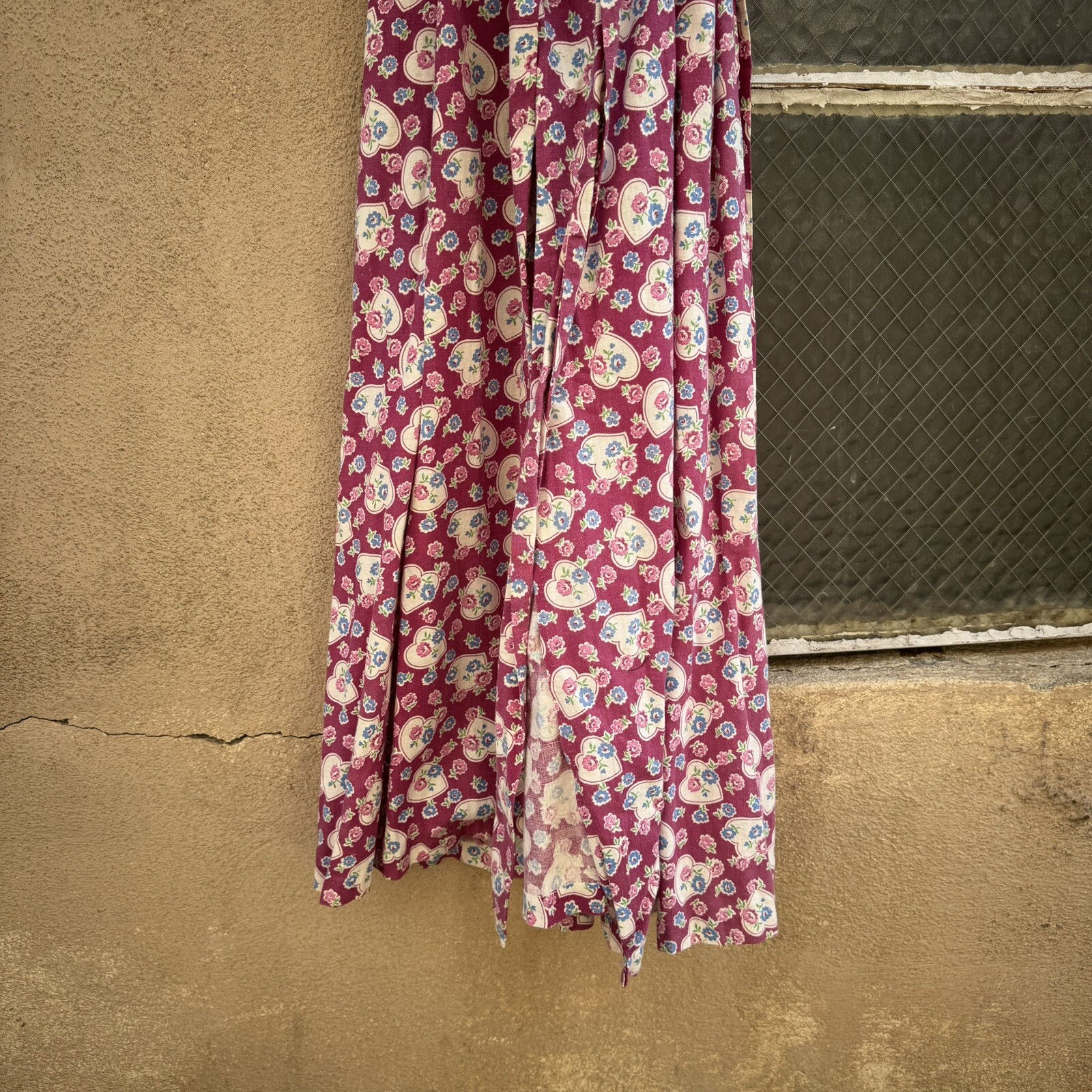 Vintage 1940s Purple, White & Blue Dressing Gown, Robe, Wrap Dress, Heart Print