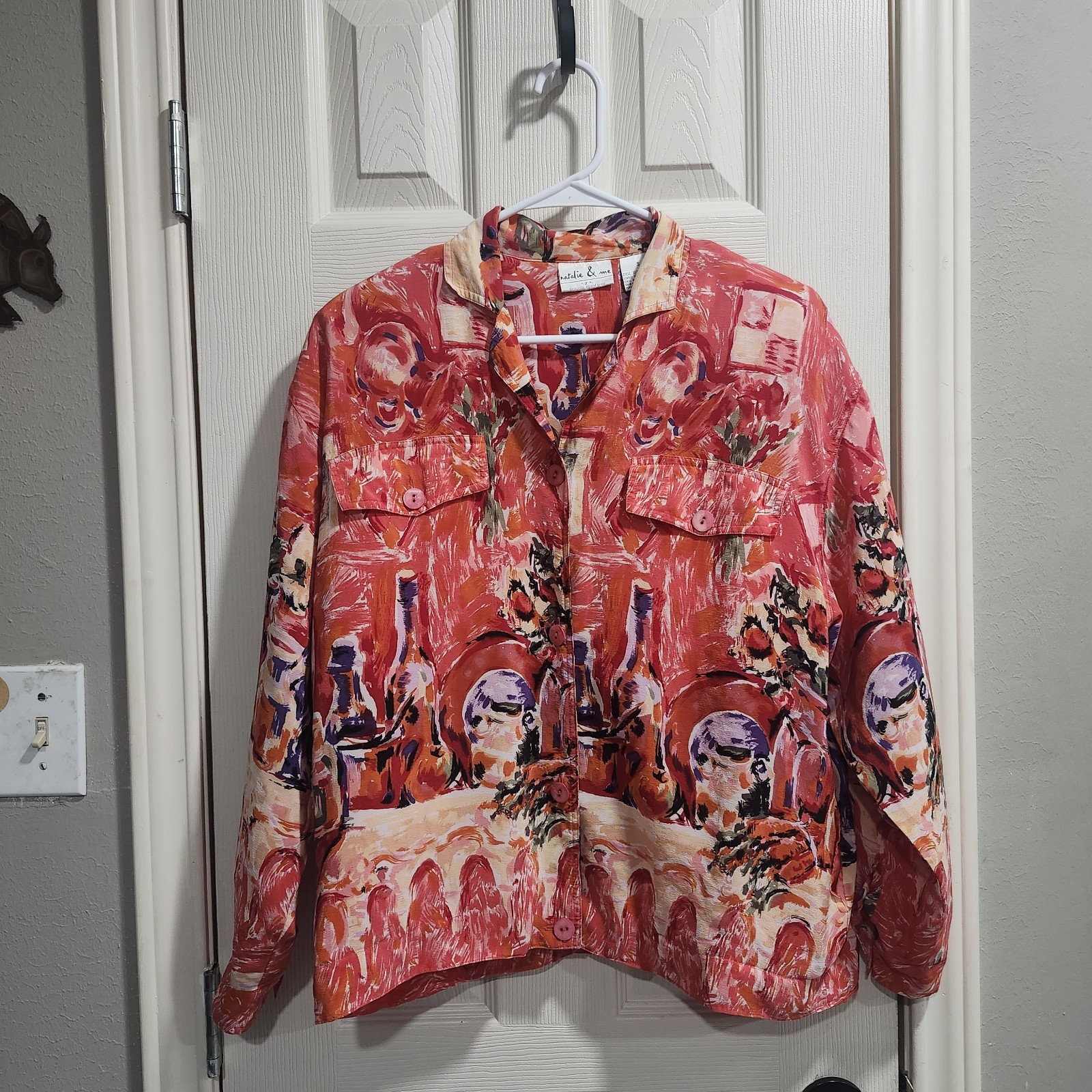 VTG Silk Jacket Women’s S Silk Bomber All Over Print Pockets Natalie & Me Travel