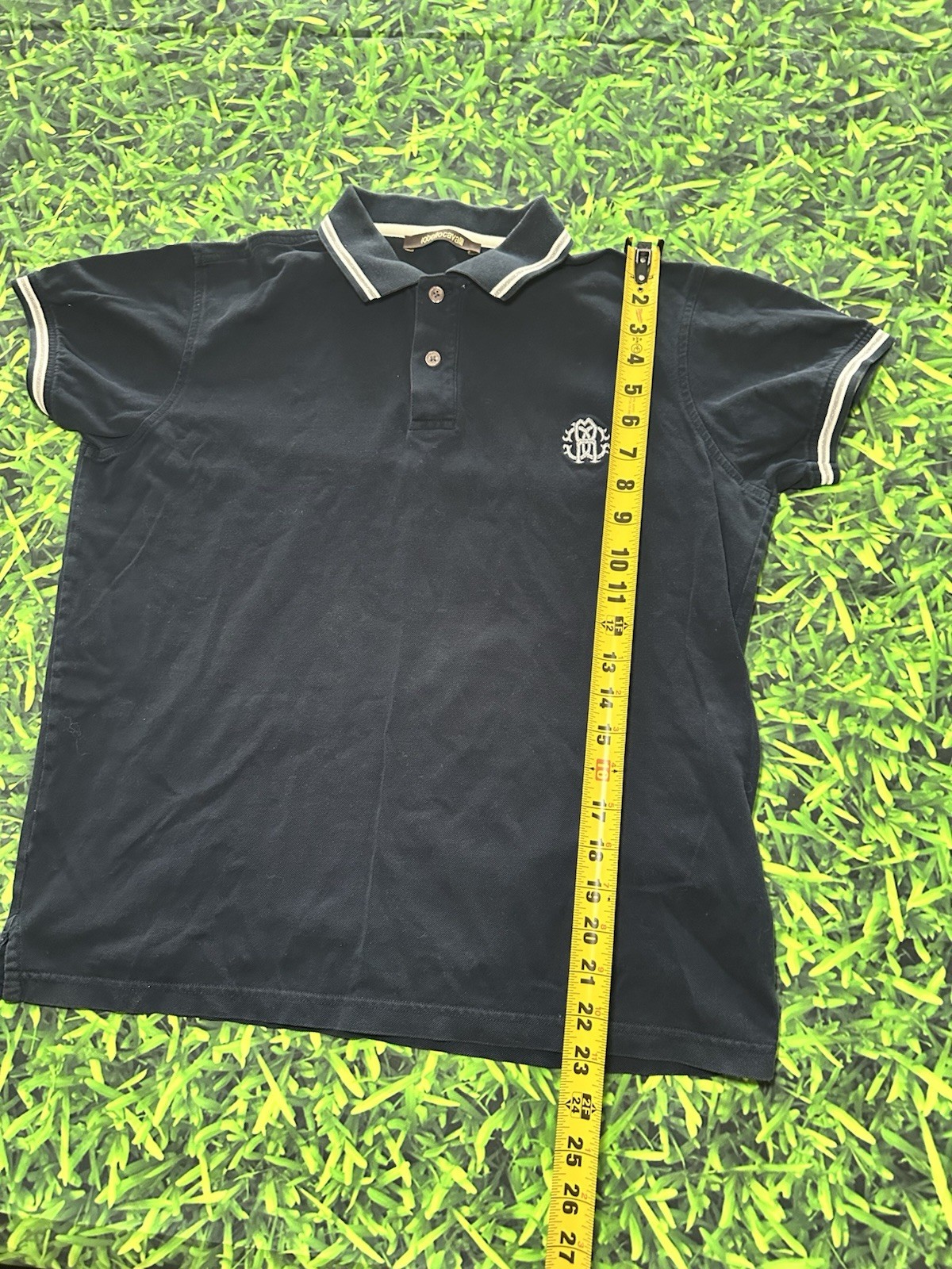 Vintage Y2K Roberto Cavalli Navy Logo Polo Shirt Sz L Preppy Academia Hologram