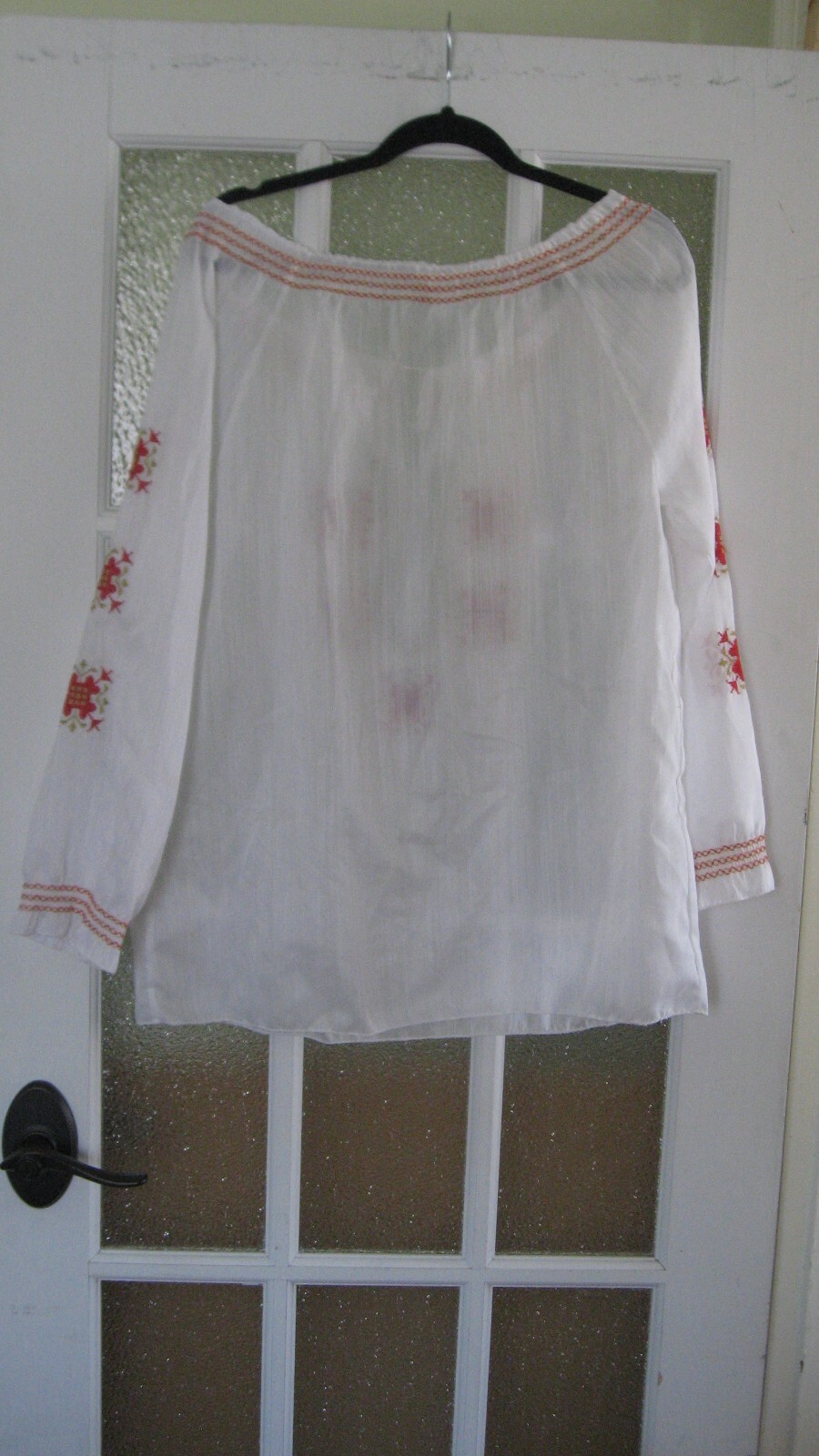 Vintage Greece White Embroidered Peasant Blouse K Papoutsaki Bros. Hippie Boho