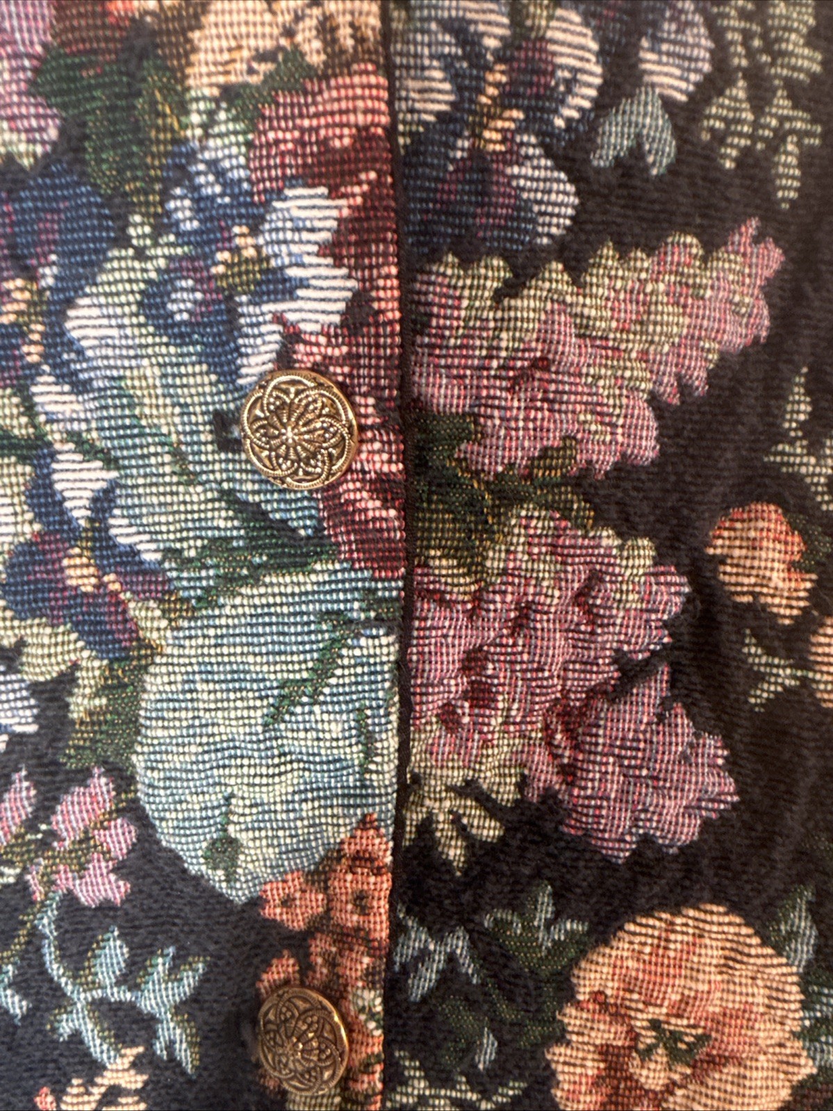 Vintage 90s Woven Floral Multicolor Vest with Black Back and Lining Size M